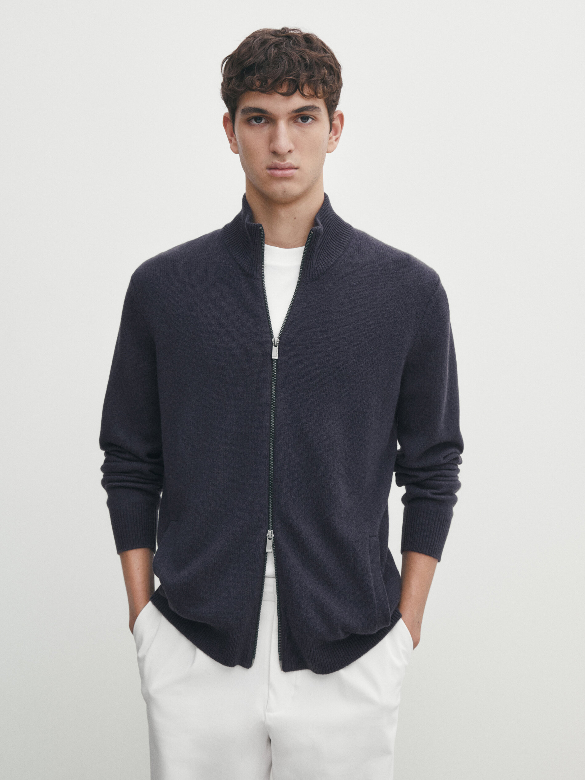 Wool blend knit cardigan with zip