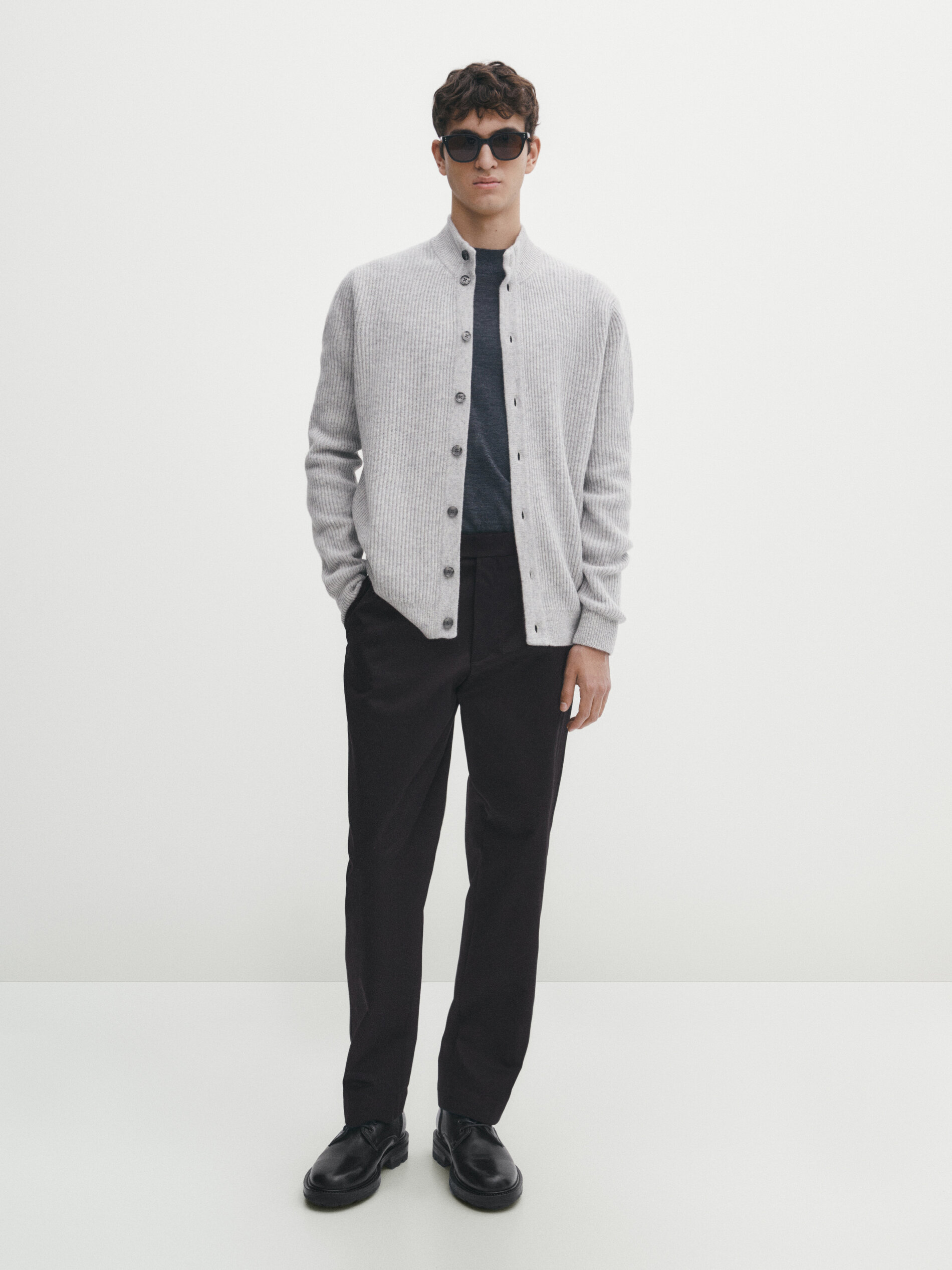 Button up mock turtleneck knit cardigan