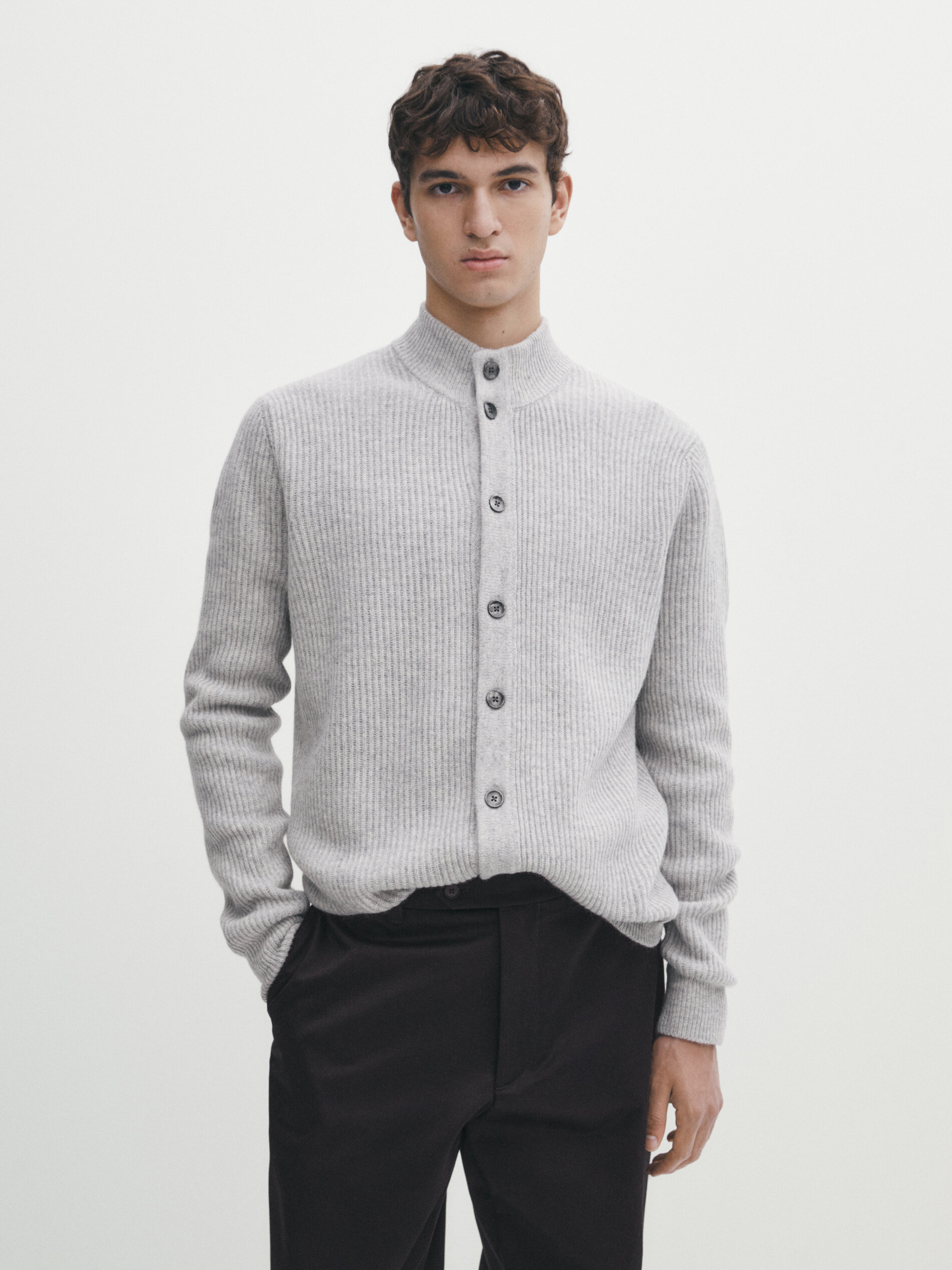 Button up mock turtleneck knit cardigan Grey Marl Sweaters And