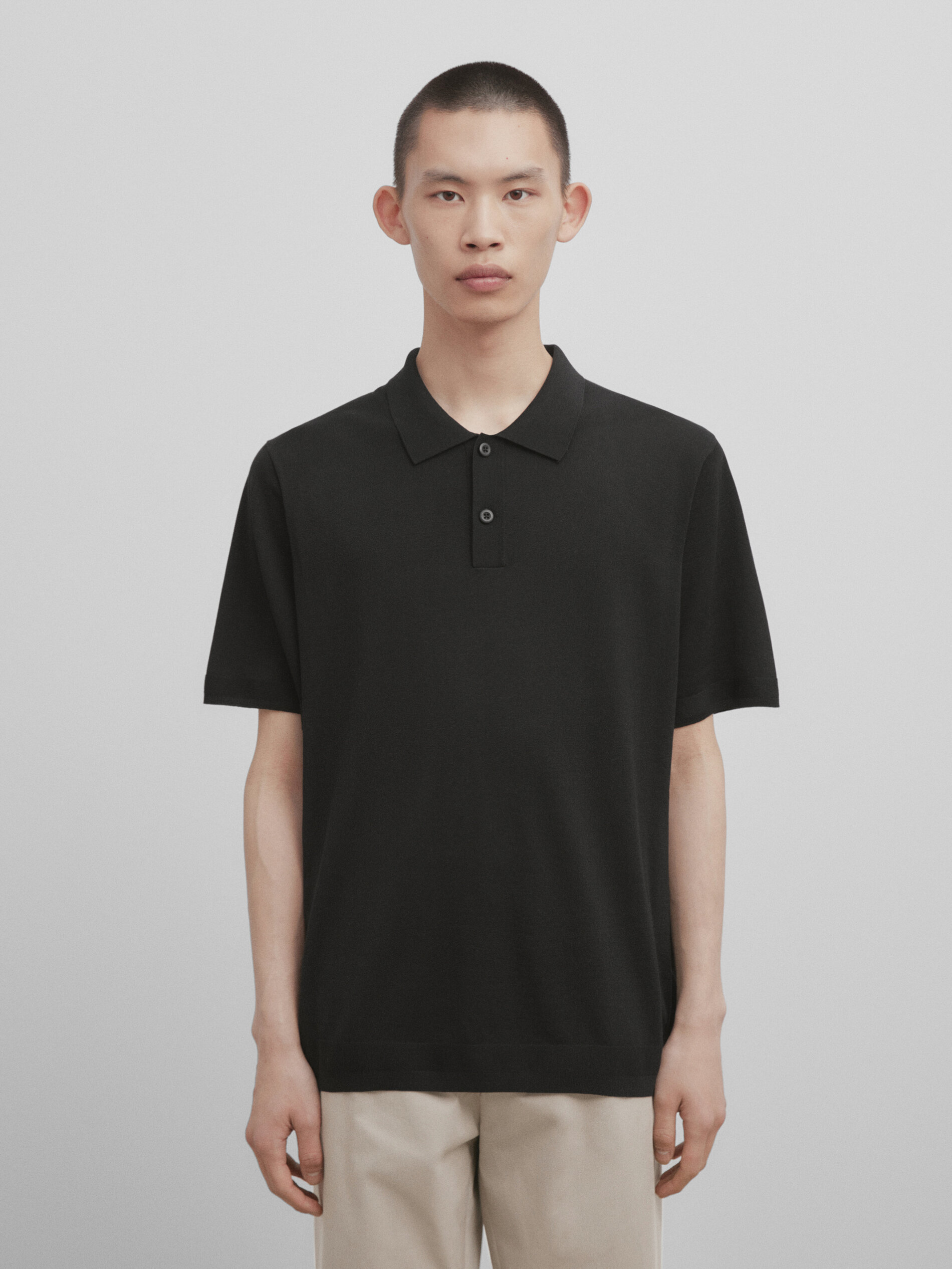 Cotton silk blend polo sweater Studio Black Navy Blue Ivory