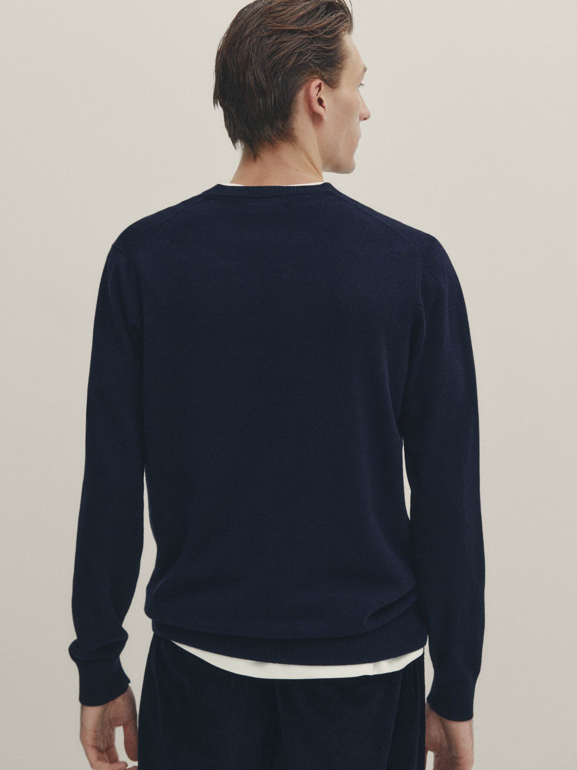 Purl knit cotton and wool blend sweater Navy Blue Bottle