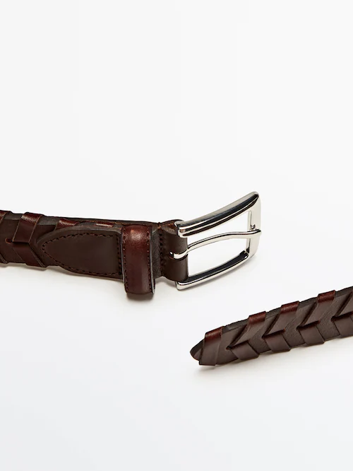 Leather Embossed Belt - Black - 38 - Massimo Dutti - Men