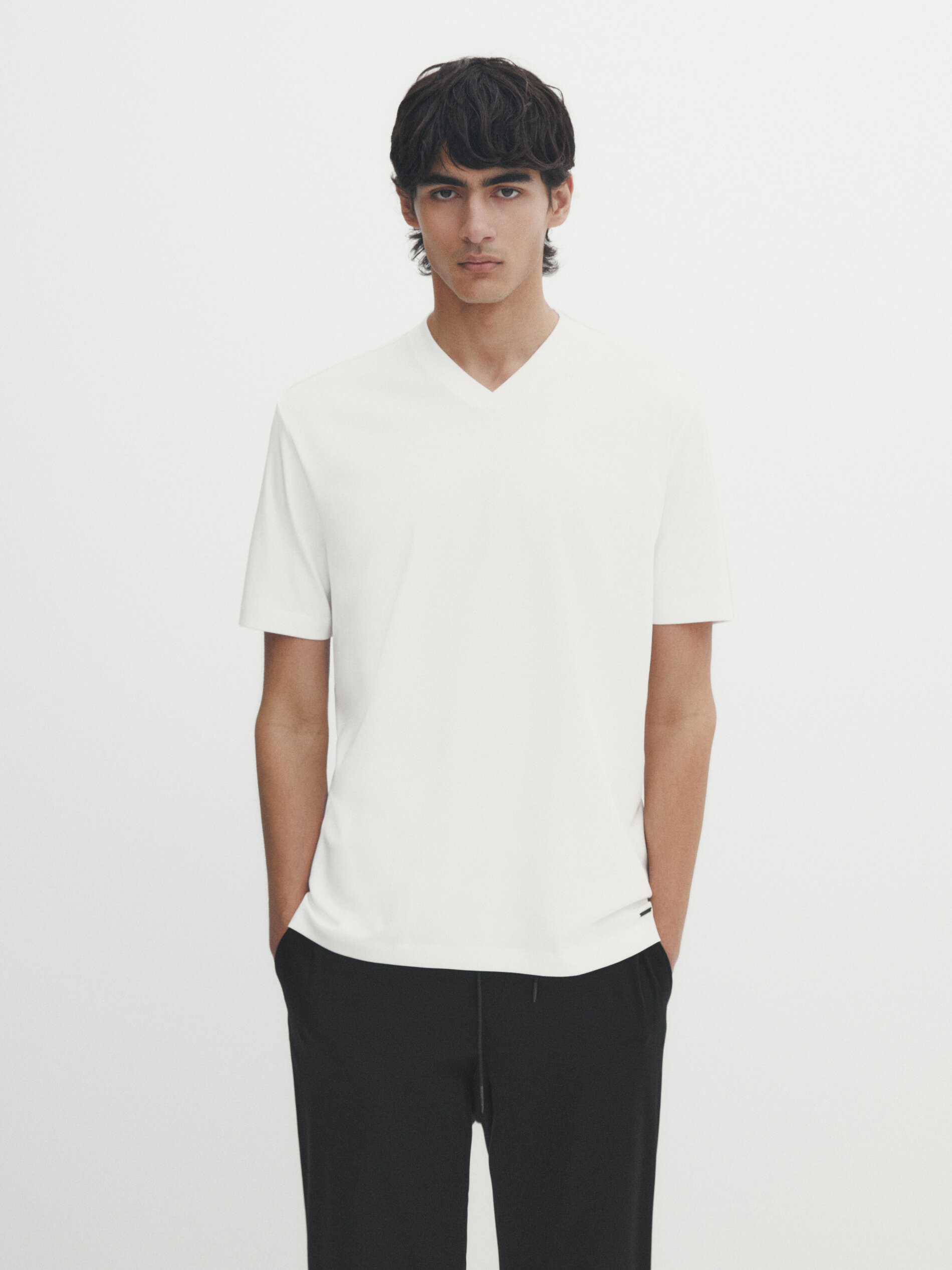 Cotton V neck T shirt Cream Black T shirts And Polo Shirts
