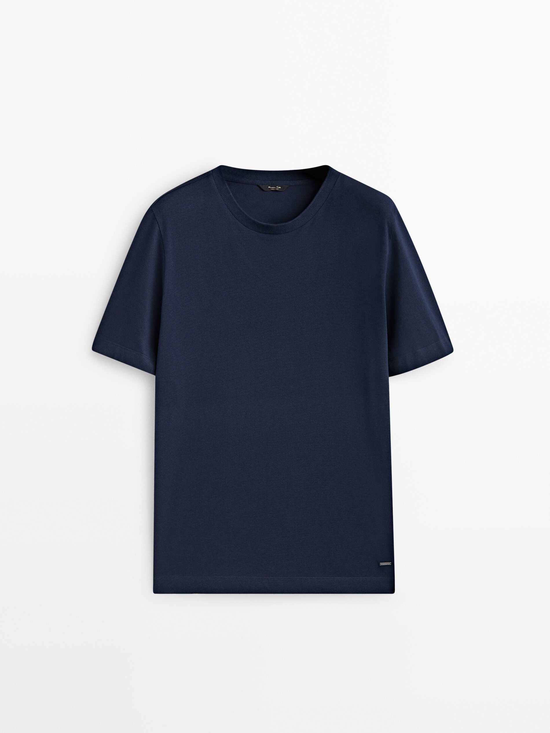 Textured cotton T shirt Navy Blue Cream Stone Deep Blue T