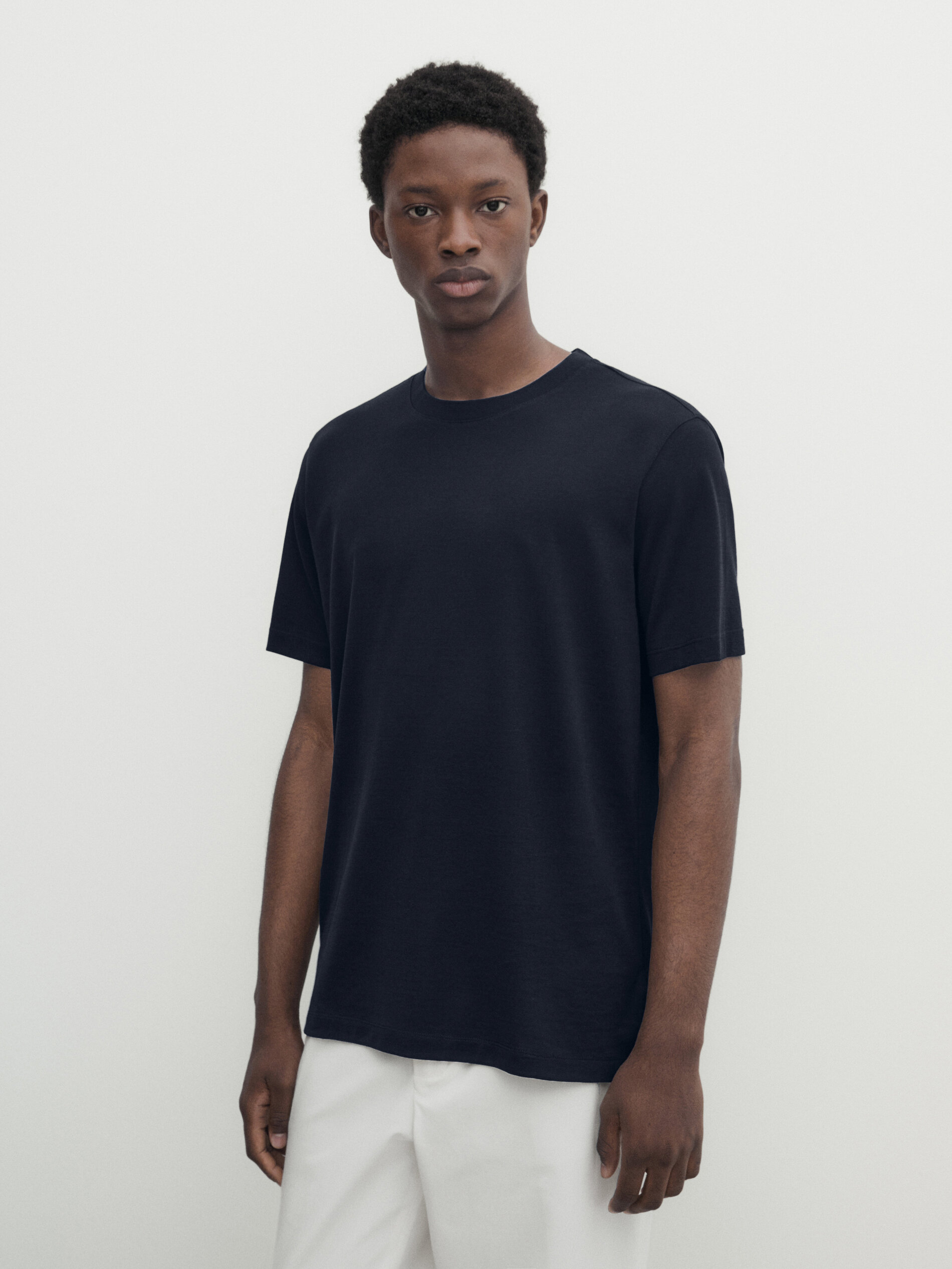 T shirt manches courtes en coton flamm Bleu Marine Tuile Gris
