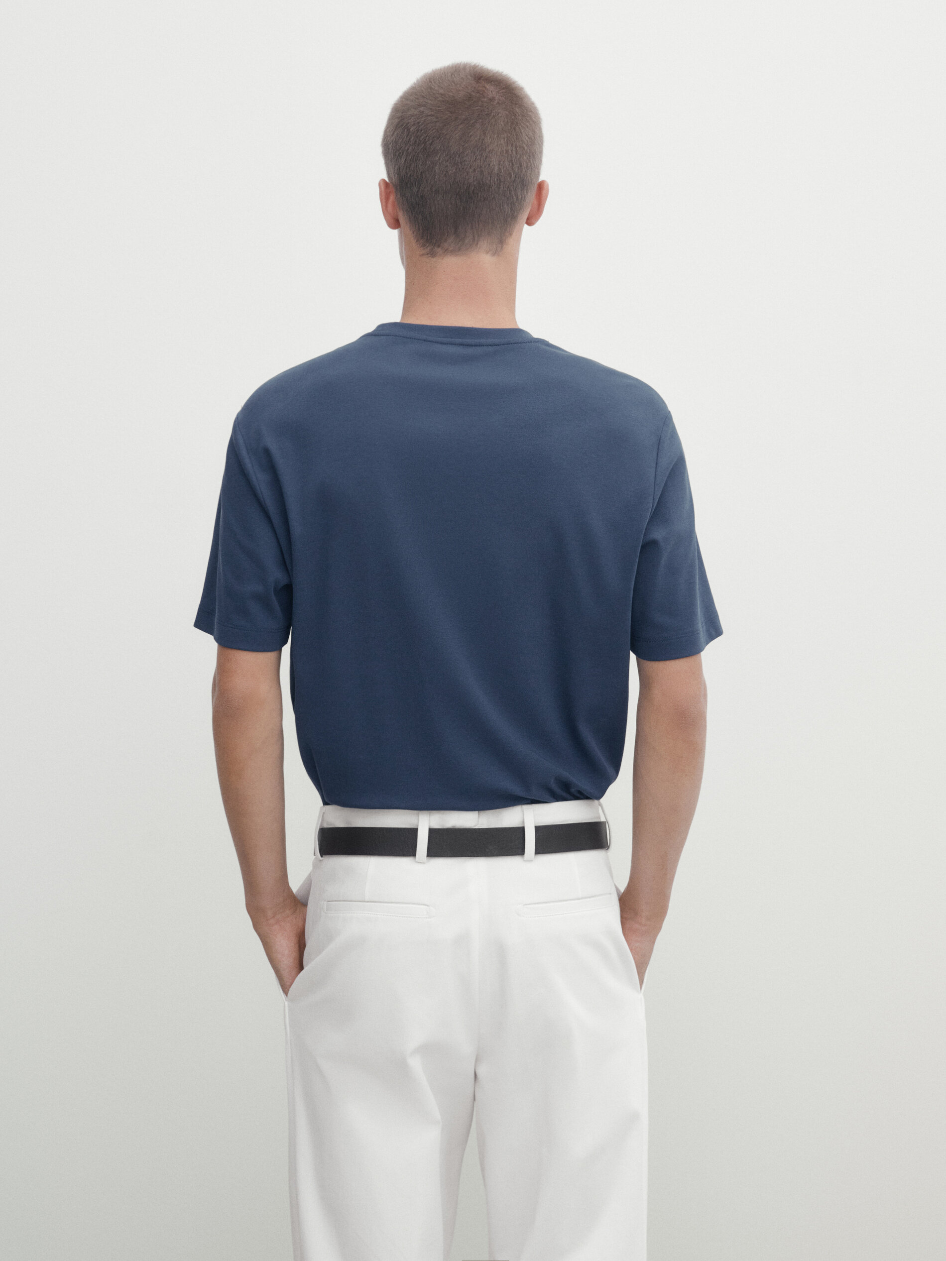 Short sleeve mercerised cotton T shirt Dark Blue Grey T
