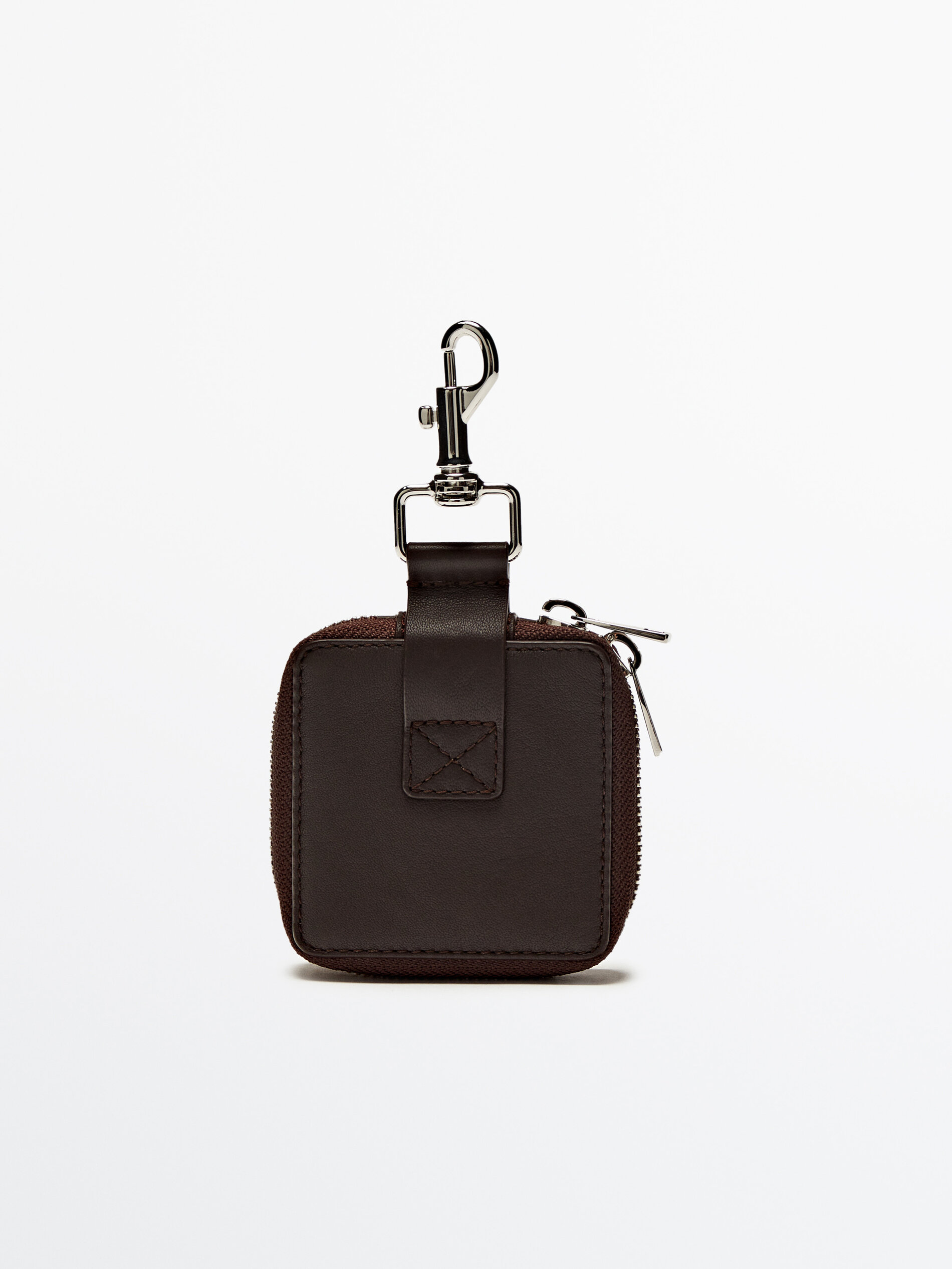 Cartera cremallera piel cuadrada Marr n Negro Accesorios