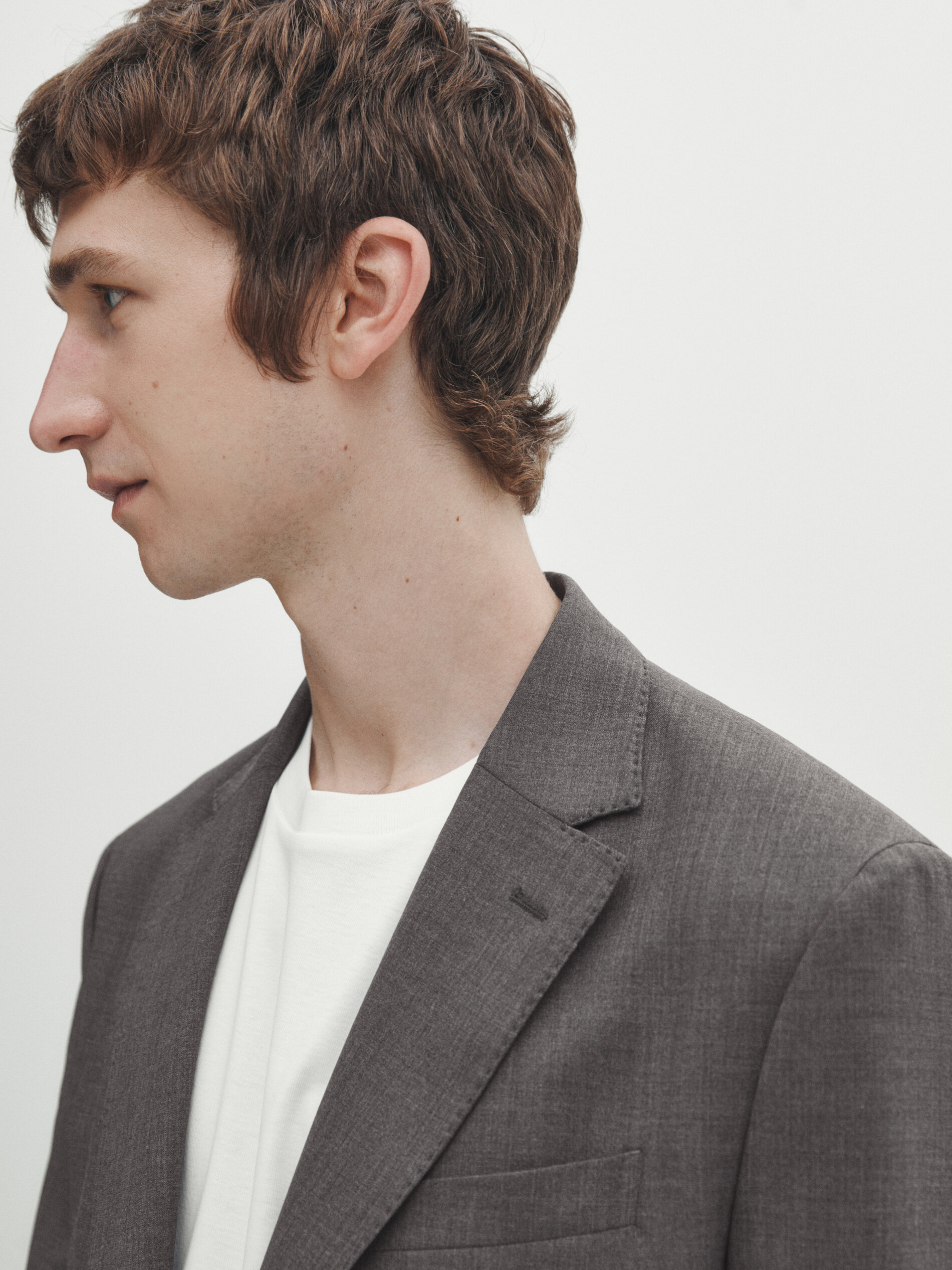Grey bi stretch wool suit blazer Grey Marl Dressy Massimo Dutti