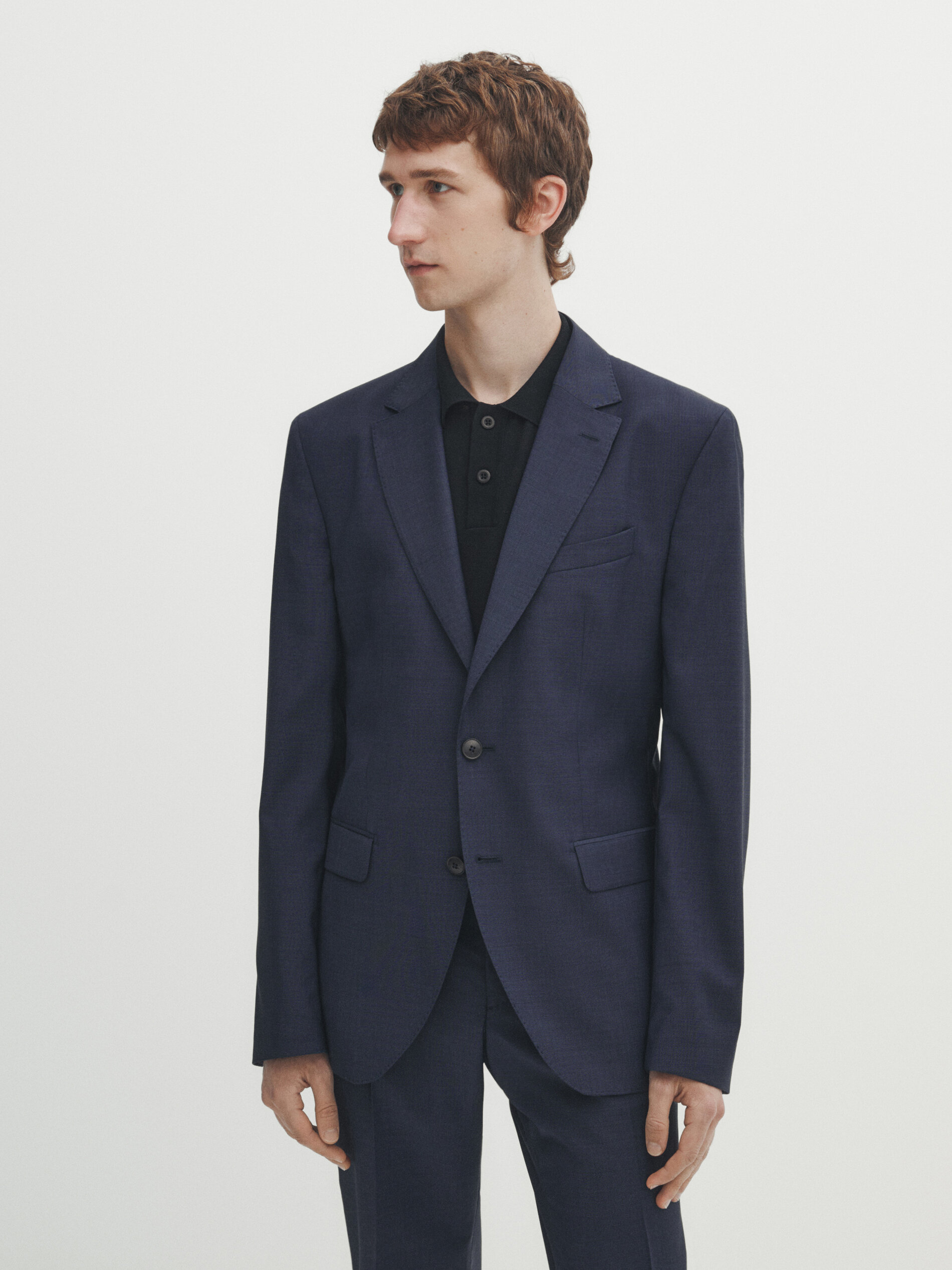 Blue fil fil wool suit blazer Navy Blue Dressy Massimo Dutti