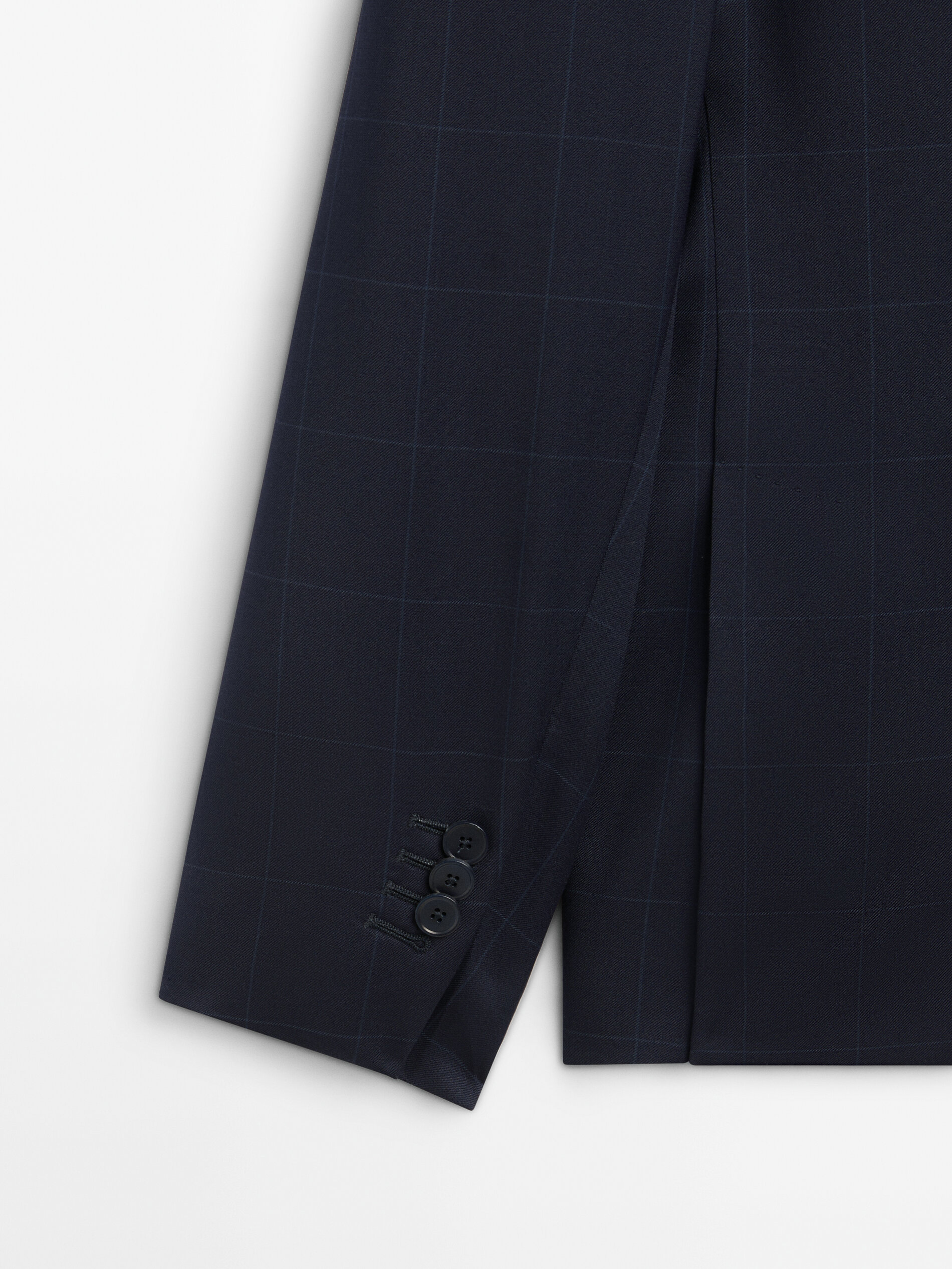 Blue windowpane check wool suit blazer Navy Blue Dressy