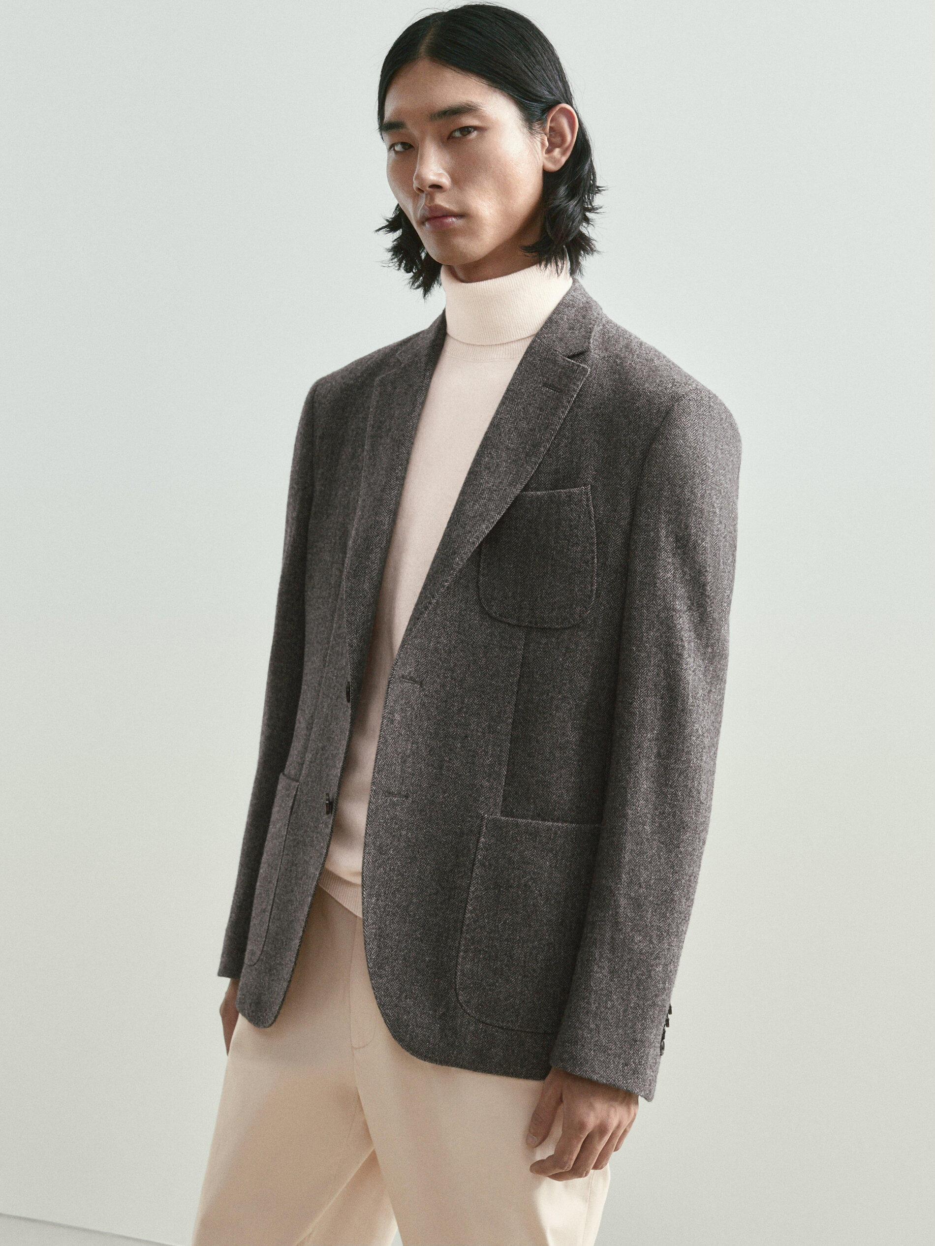 Grey wool herringbone blazer
