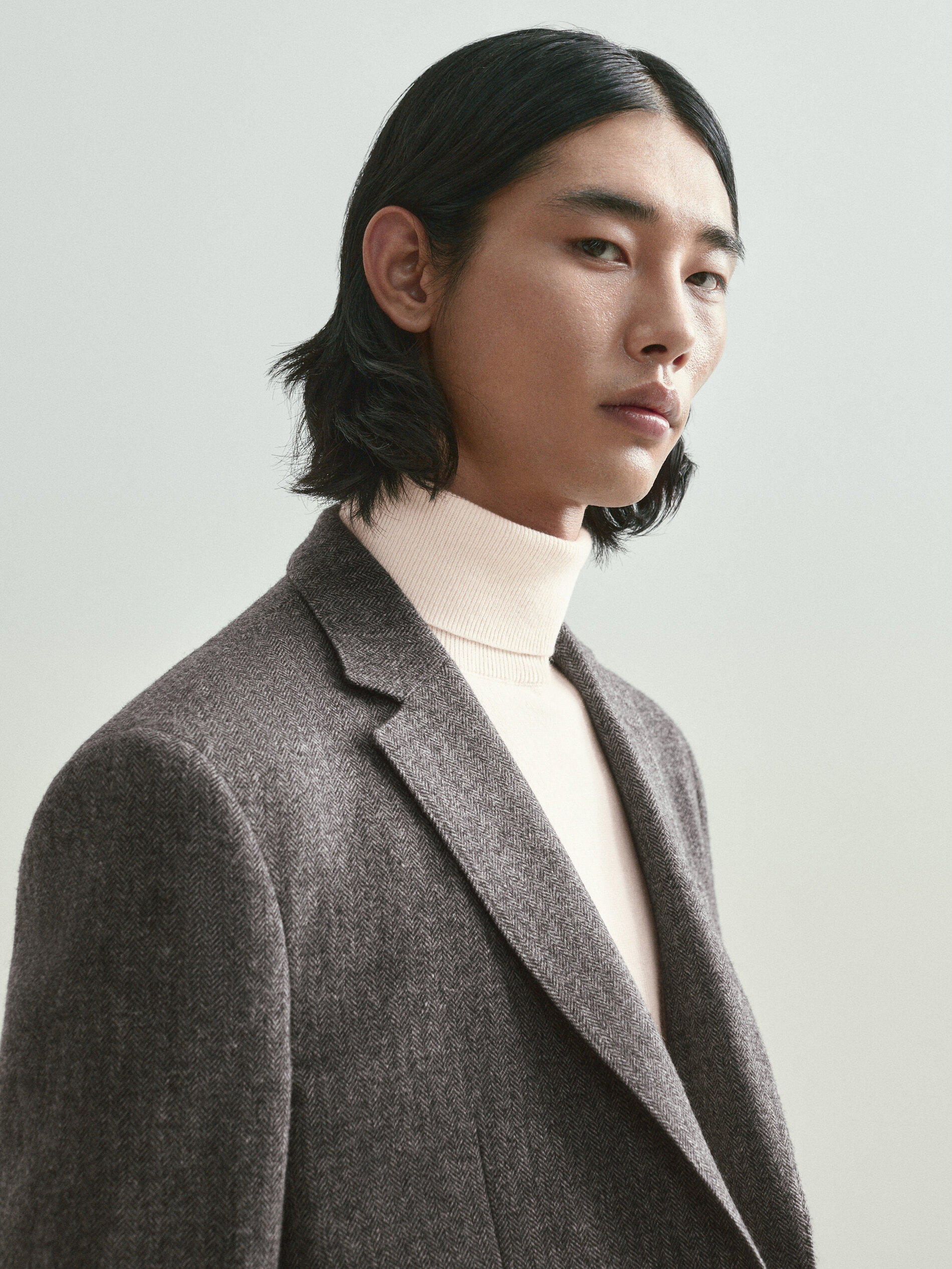 Grey wool herringbone blazer