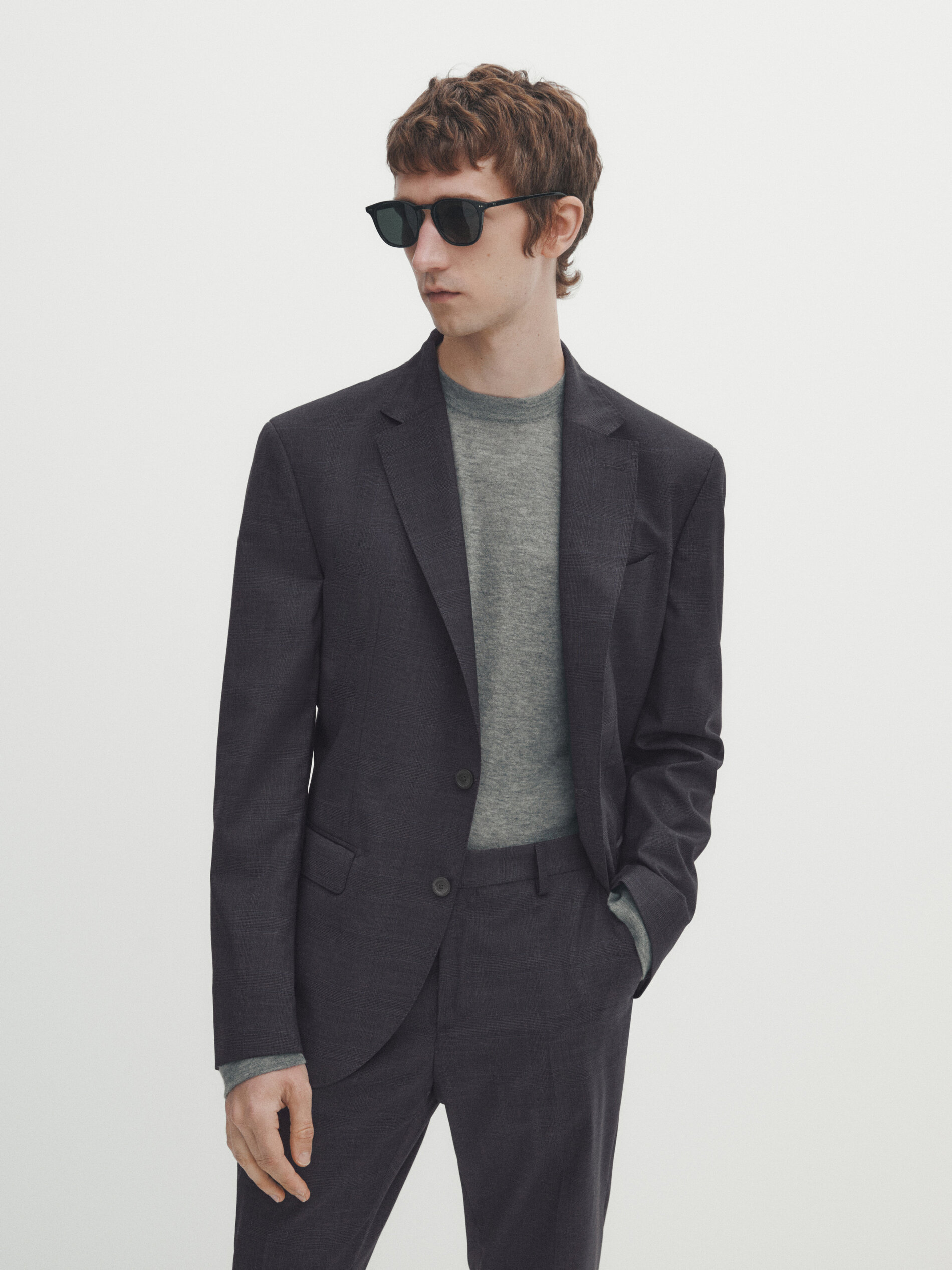 Check super 120 s wool suit blazer Grey Dressy Massimo Dutti