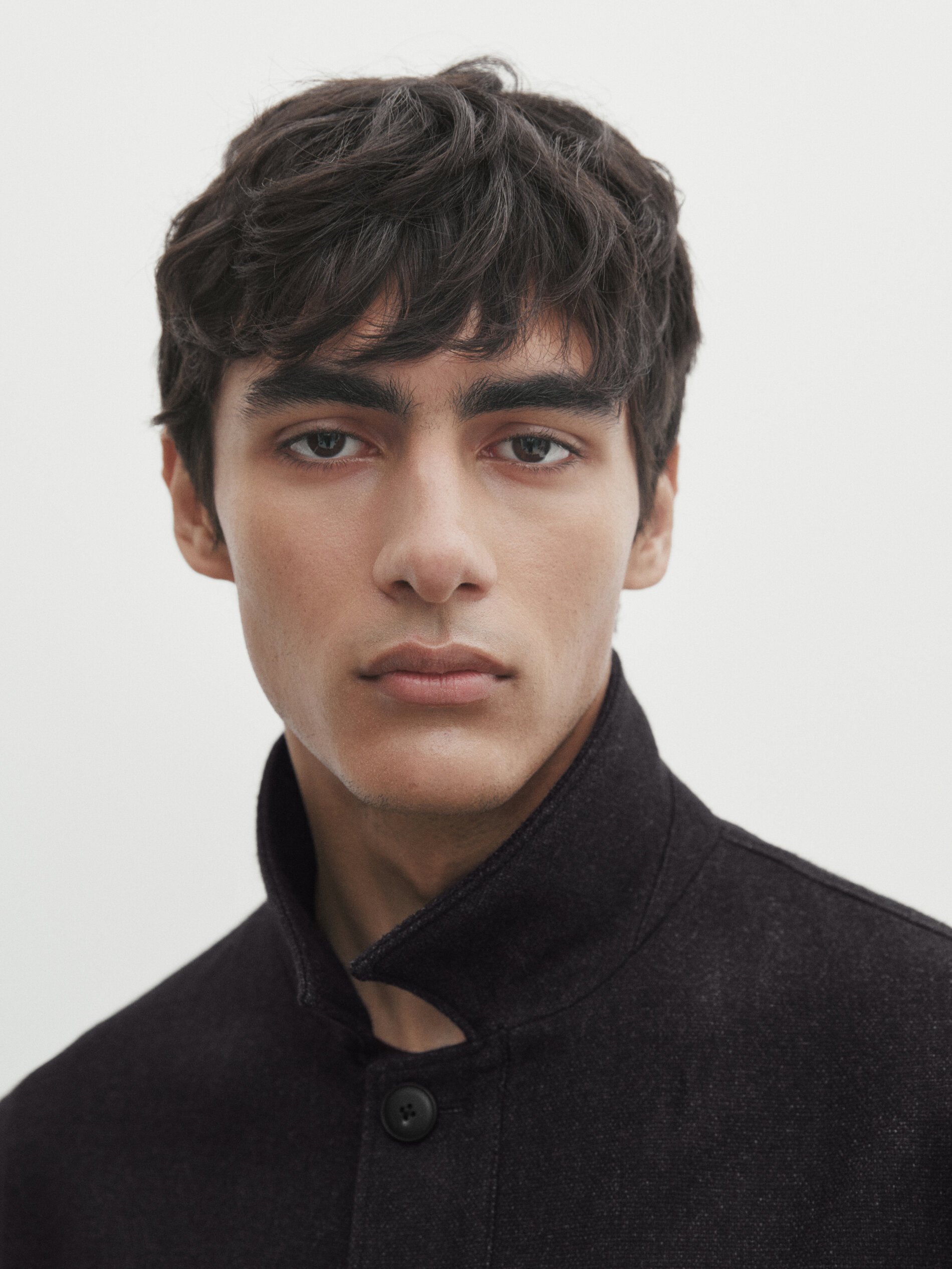 False plain wool blend overshirt Navy Blue Beige Dressy