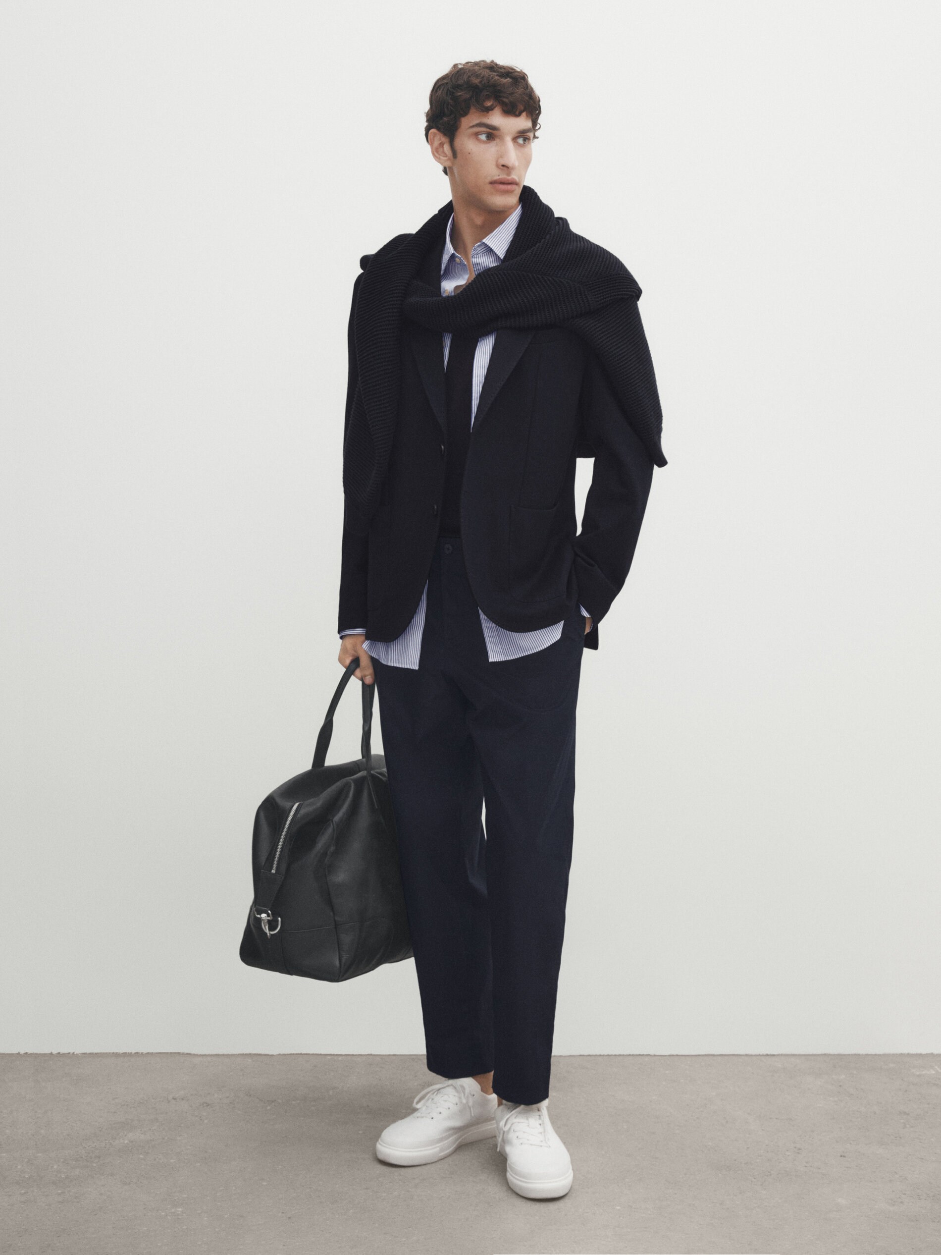 Navy blue cotton blend blazer