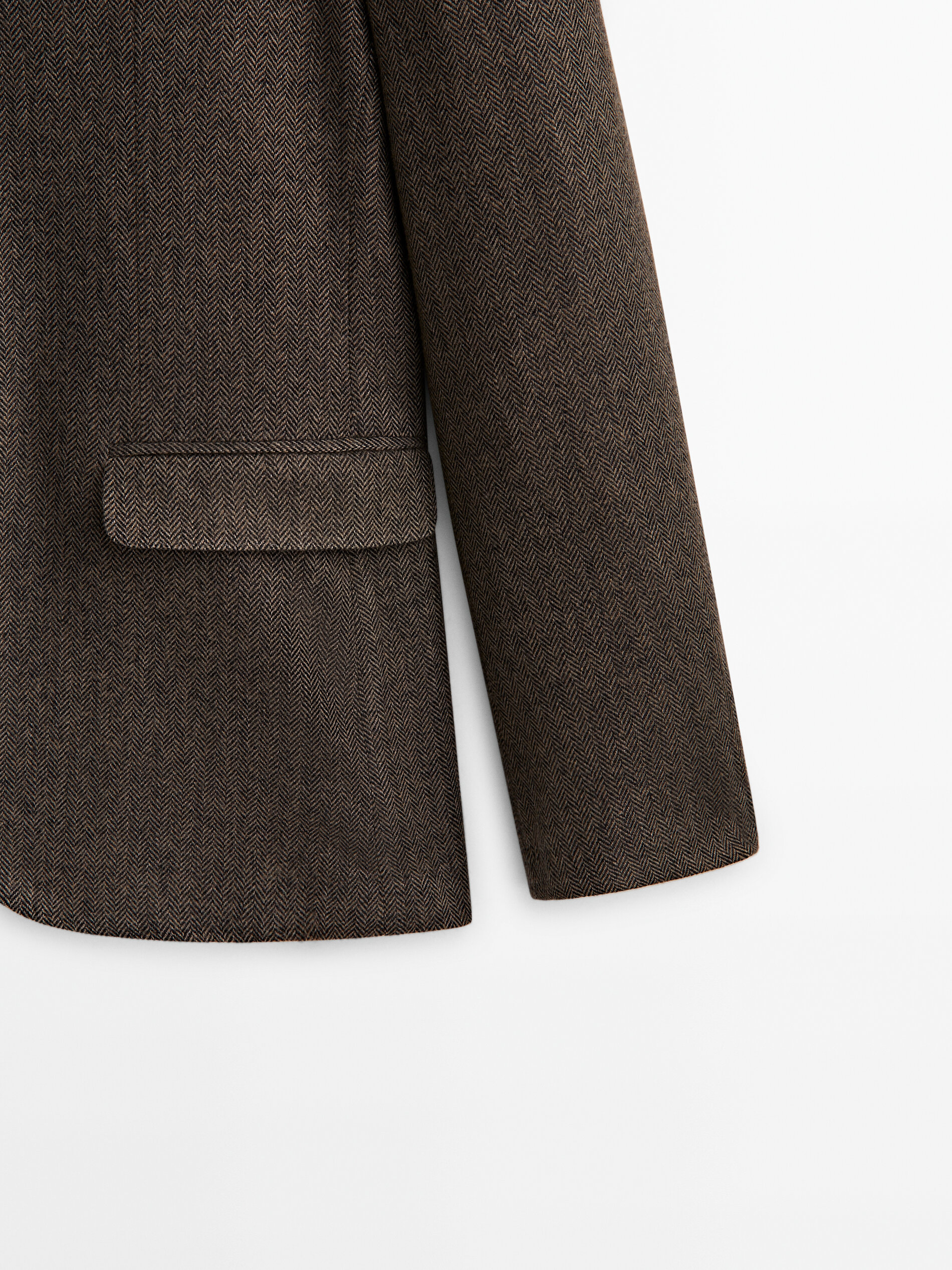 Herringbone wool blend blazer Grey Dressy Massimo Dutti