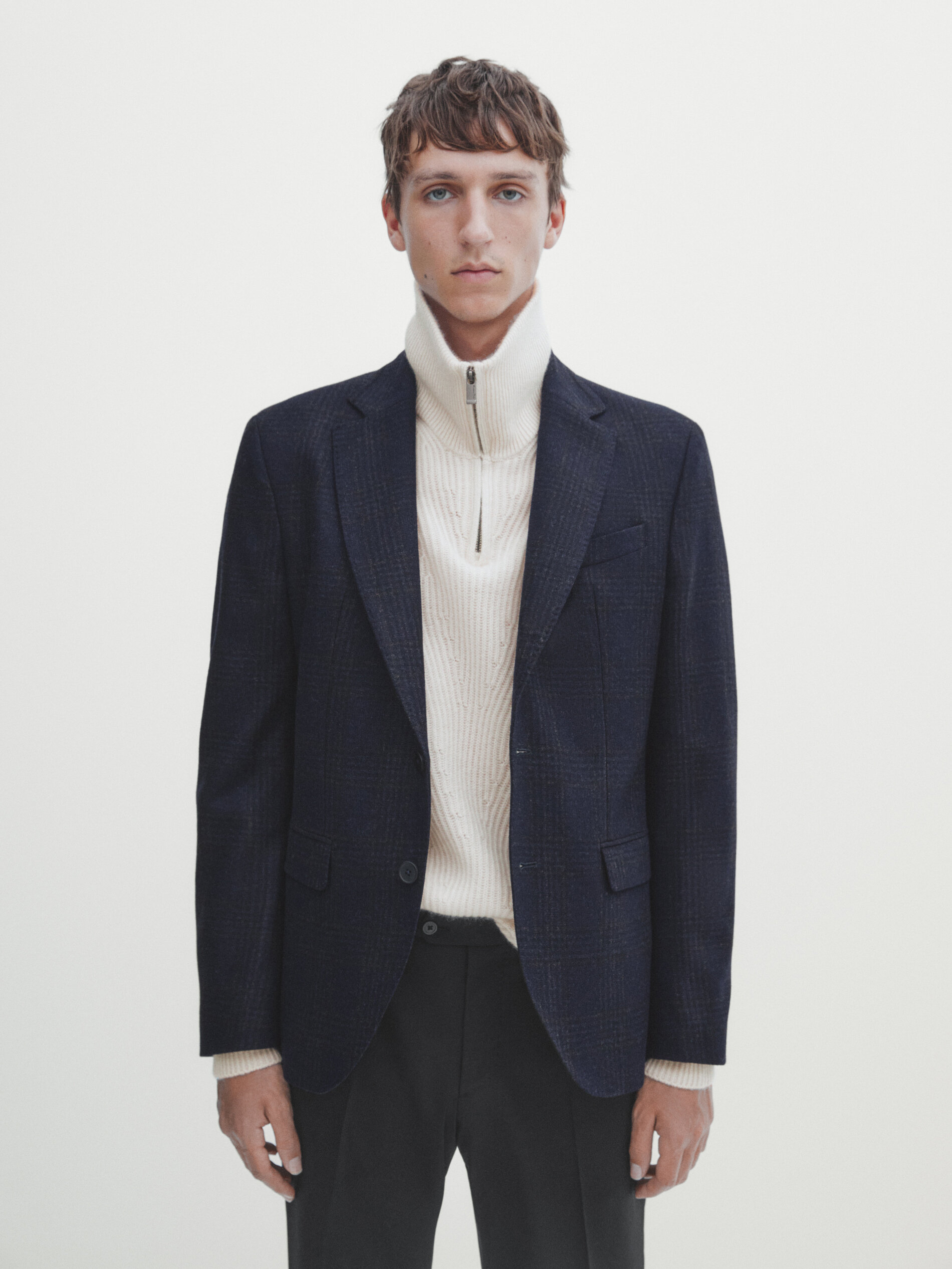 Wool flannel check blazer