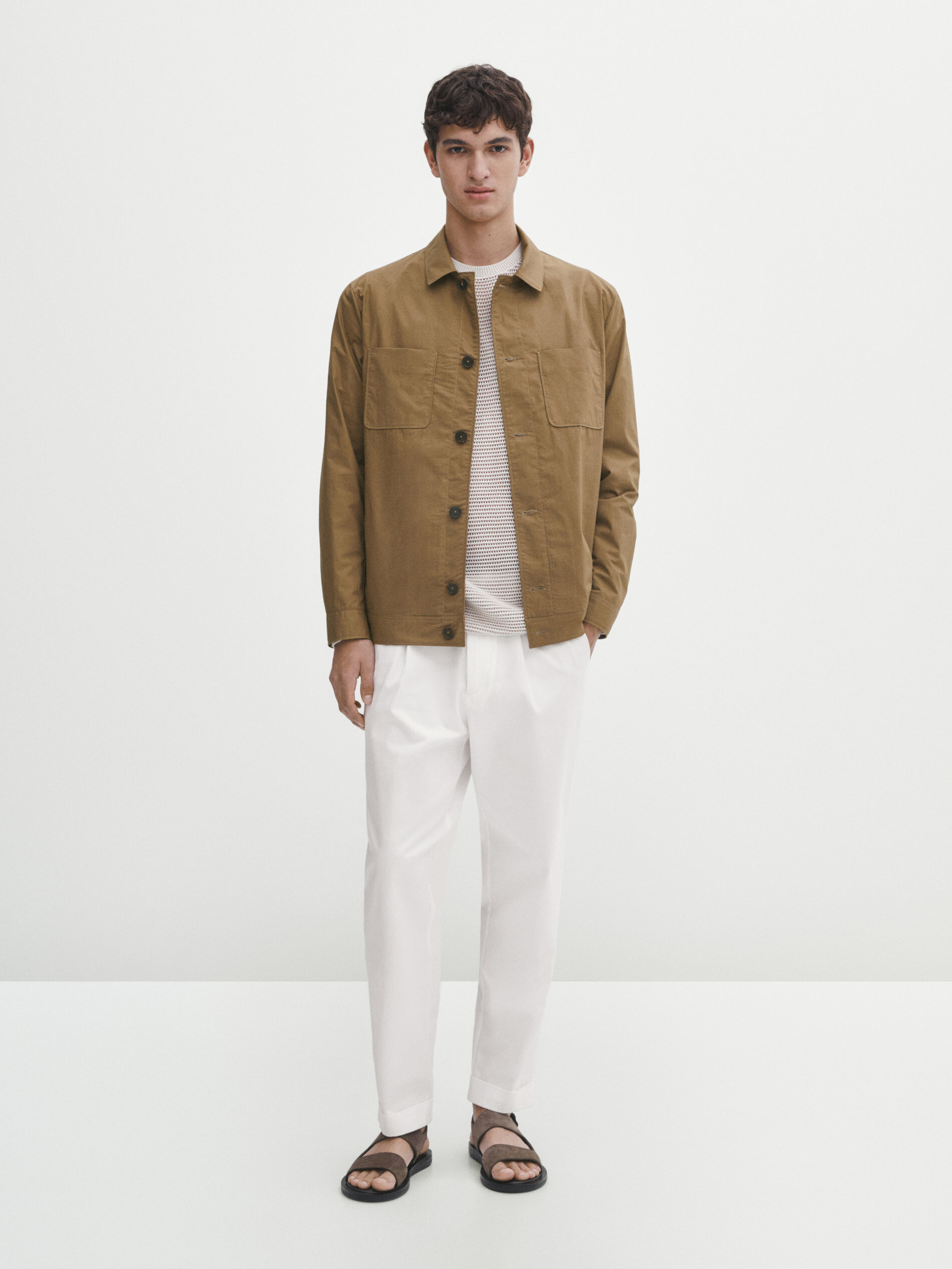 Poplin overshirt with pockets Beige Dressy Massimo Dutti