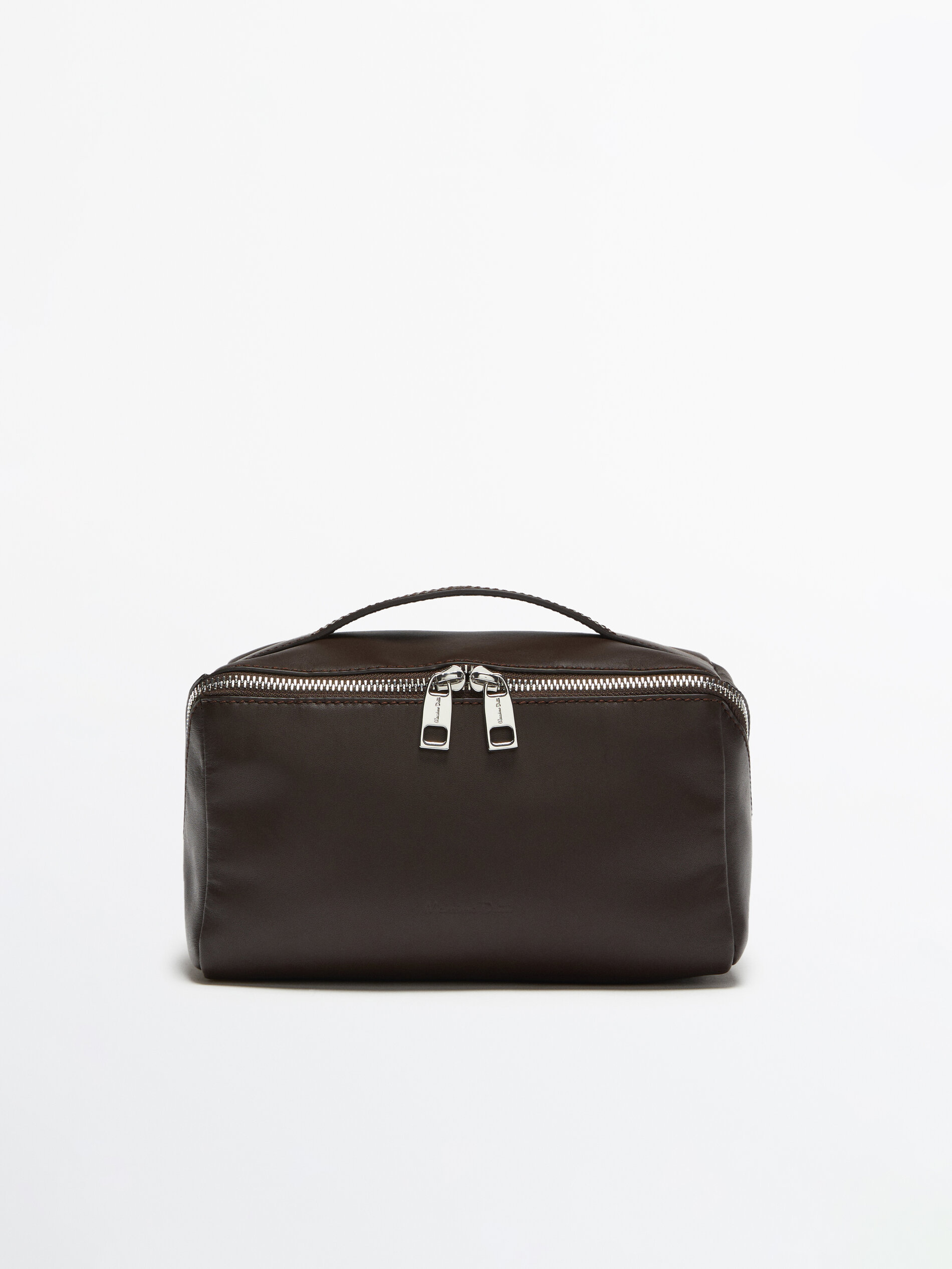 Leather toiletry bag with diagonal zip