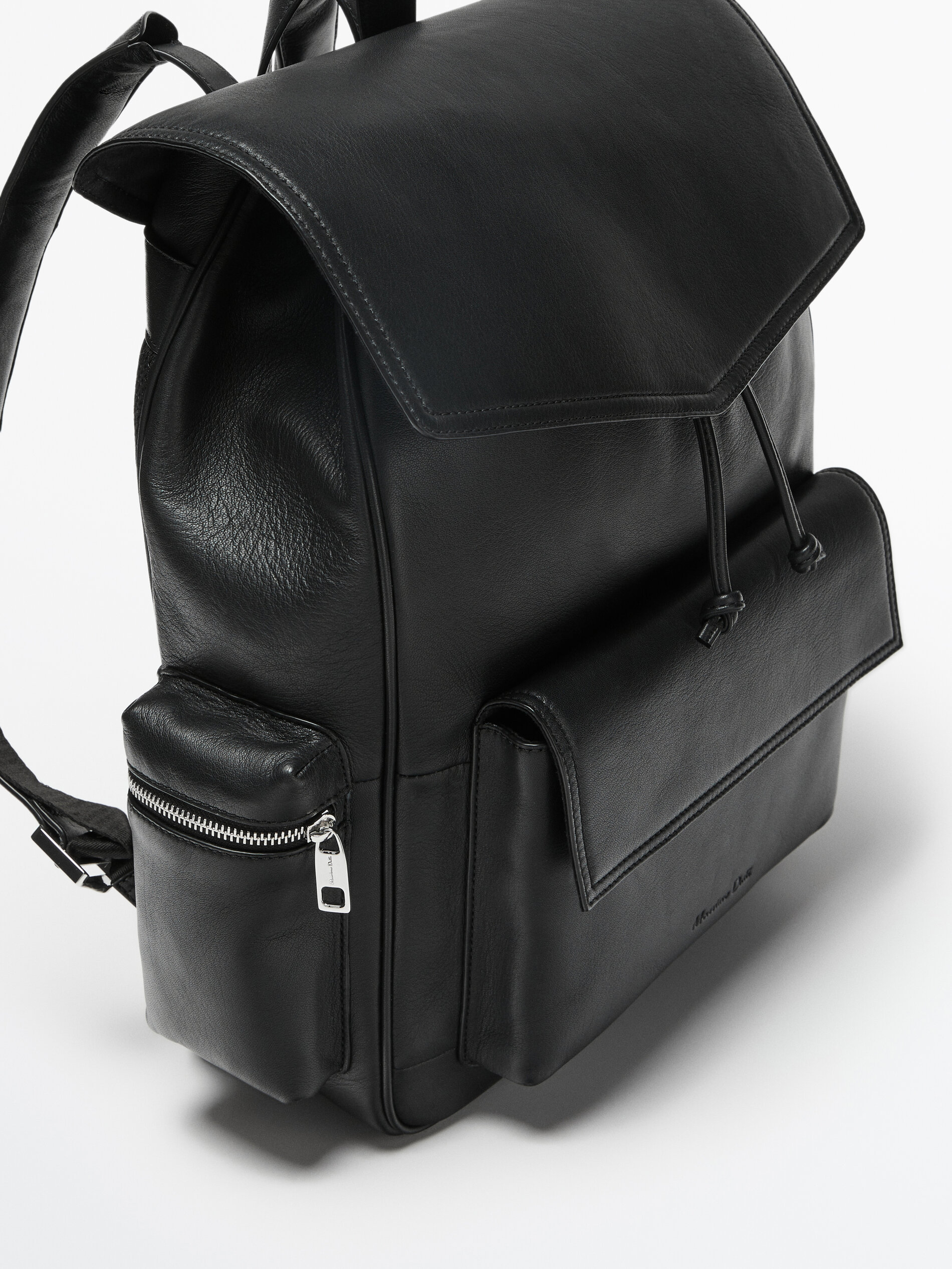 Black leather deals flap backpack