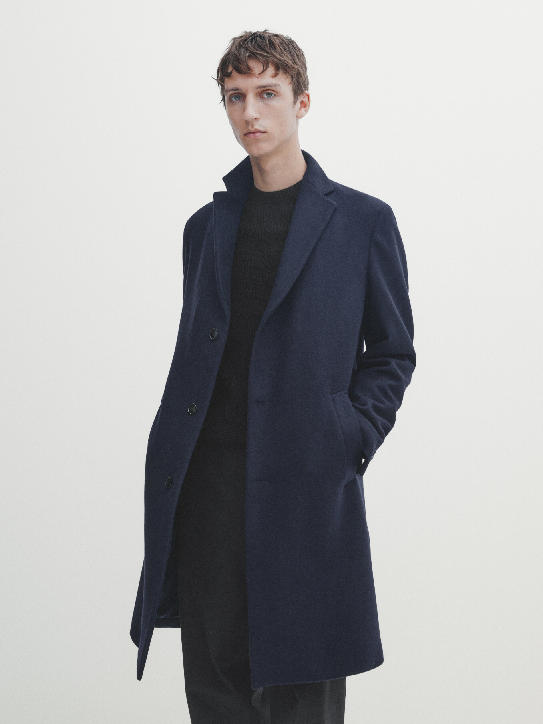 Massimo dutti handmade navy blue wool coat best sale