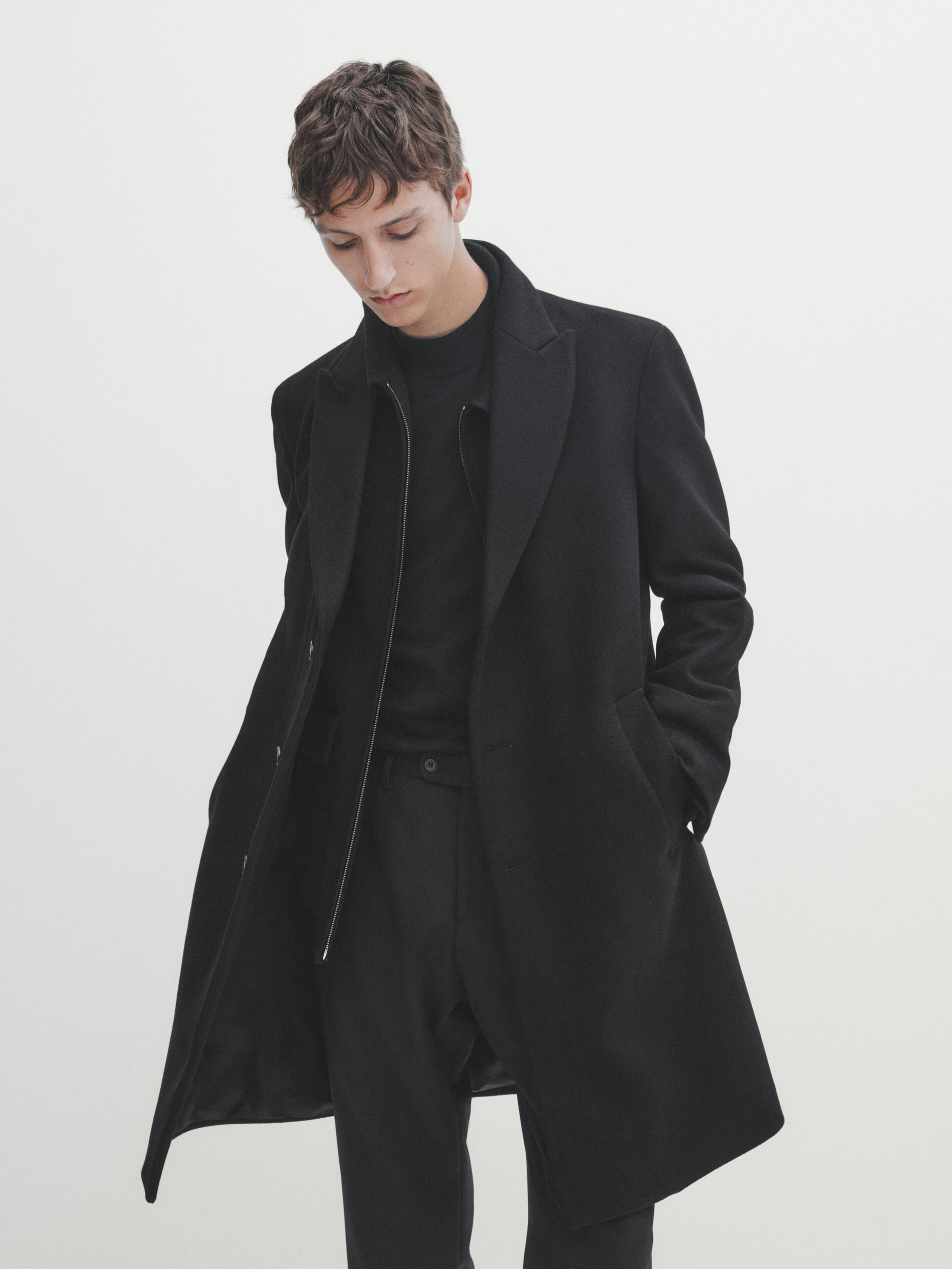 Massimo dutti black wool coat store
