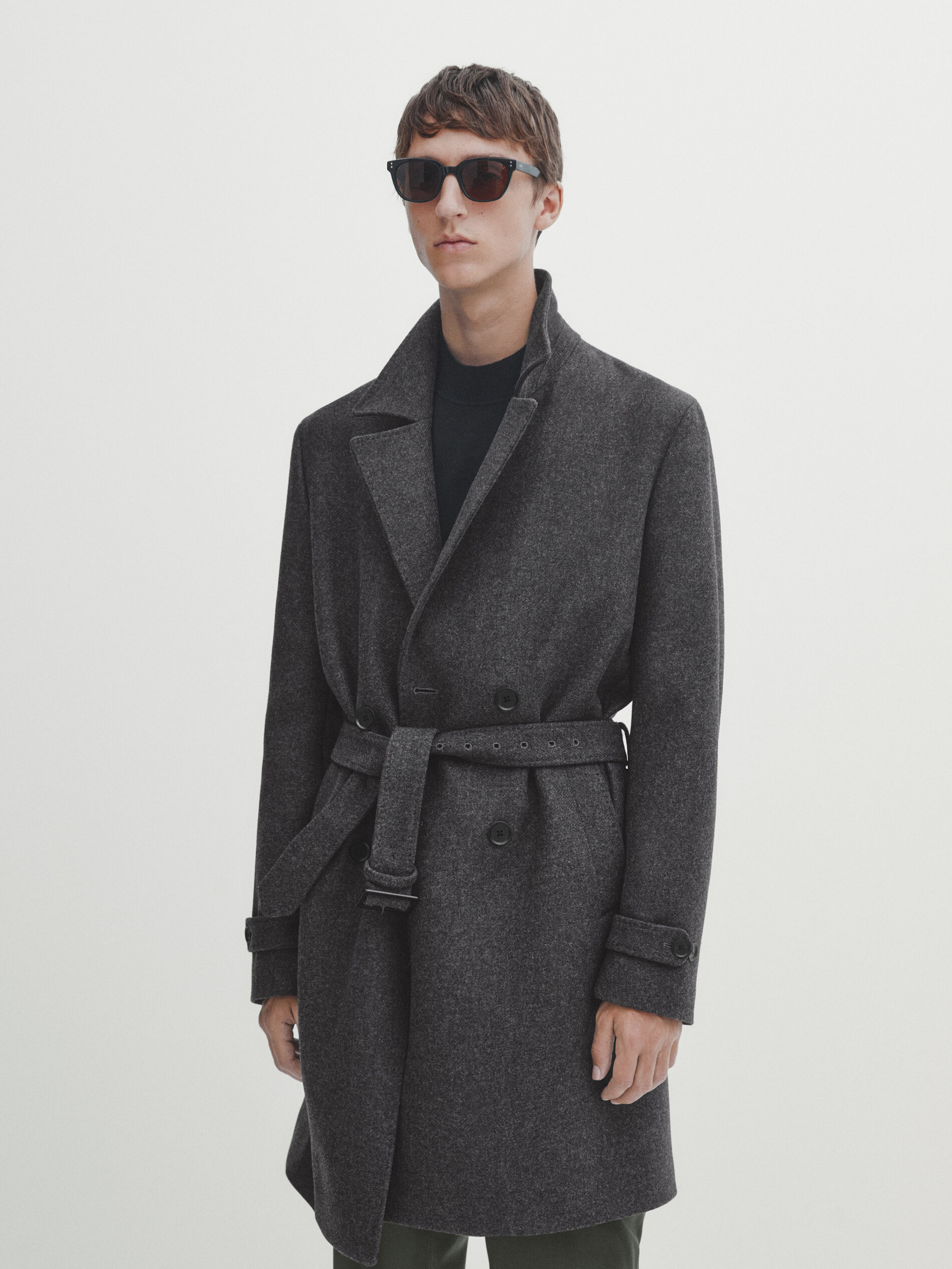 Wool blend double breasted coat with belt