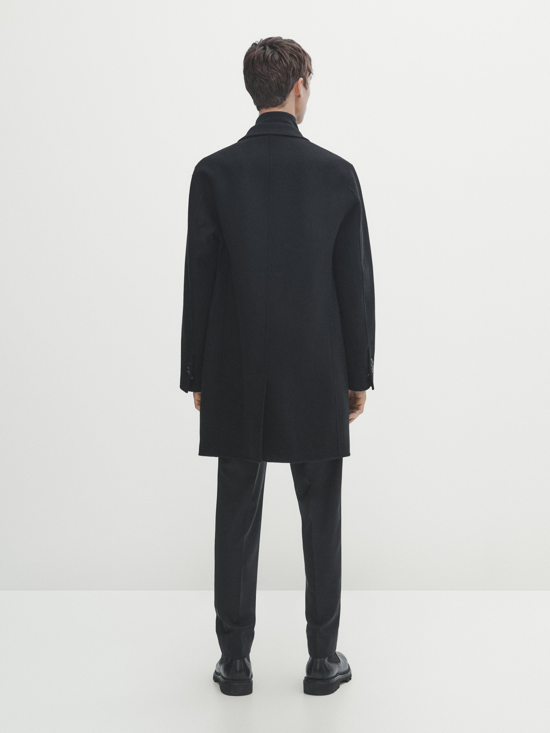100 black double faced wool coat
