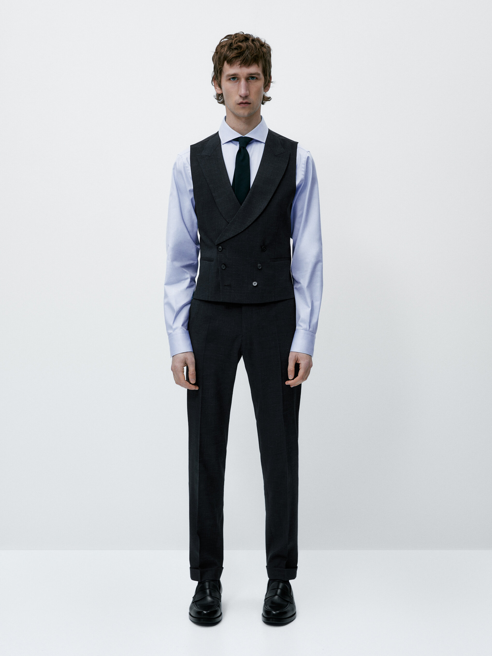 Textured wool blend waistcoat Navy Blue Suit Smart Massimo