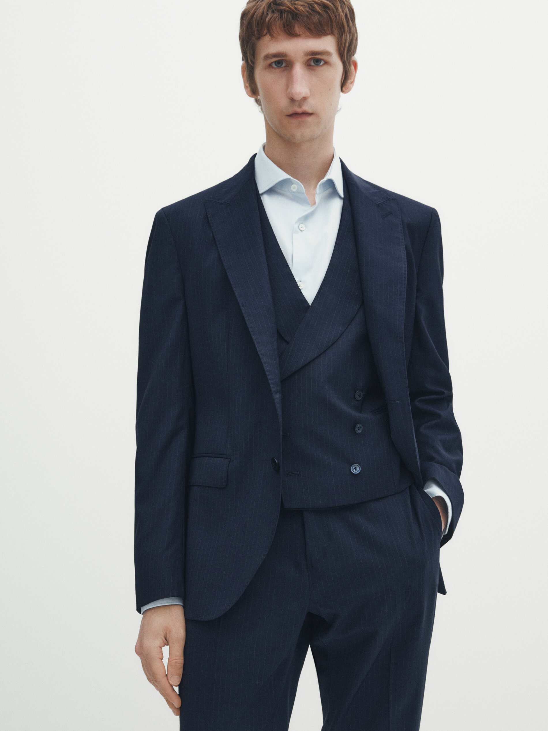 Gilet da completo in lana super 120 s gessato Blu Marino Abito