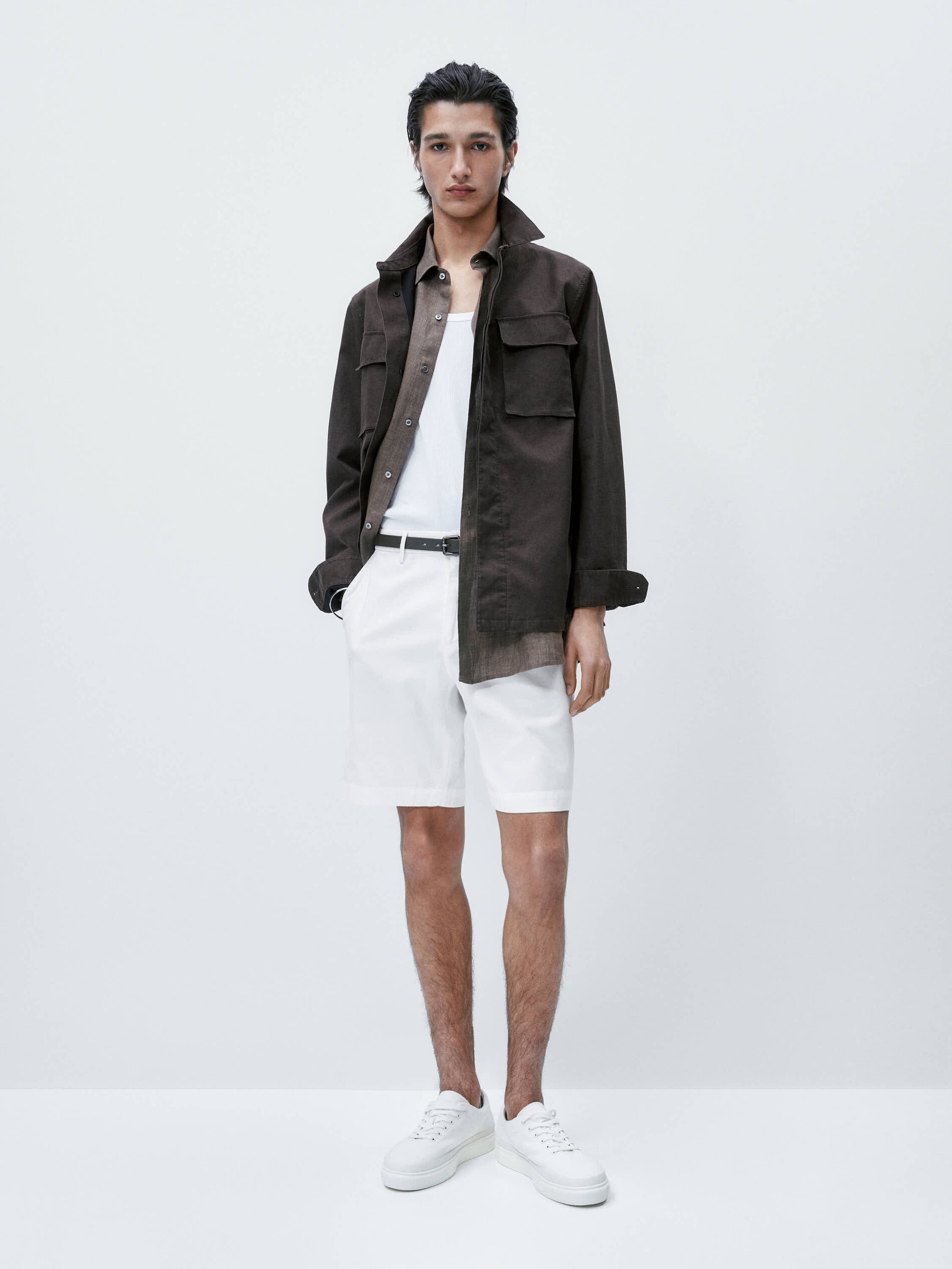 Cotton blend stretch Bermuda shorts