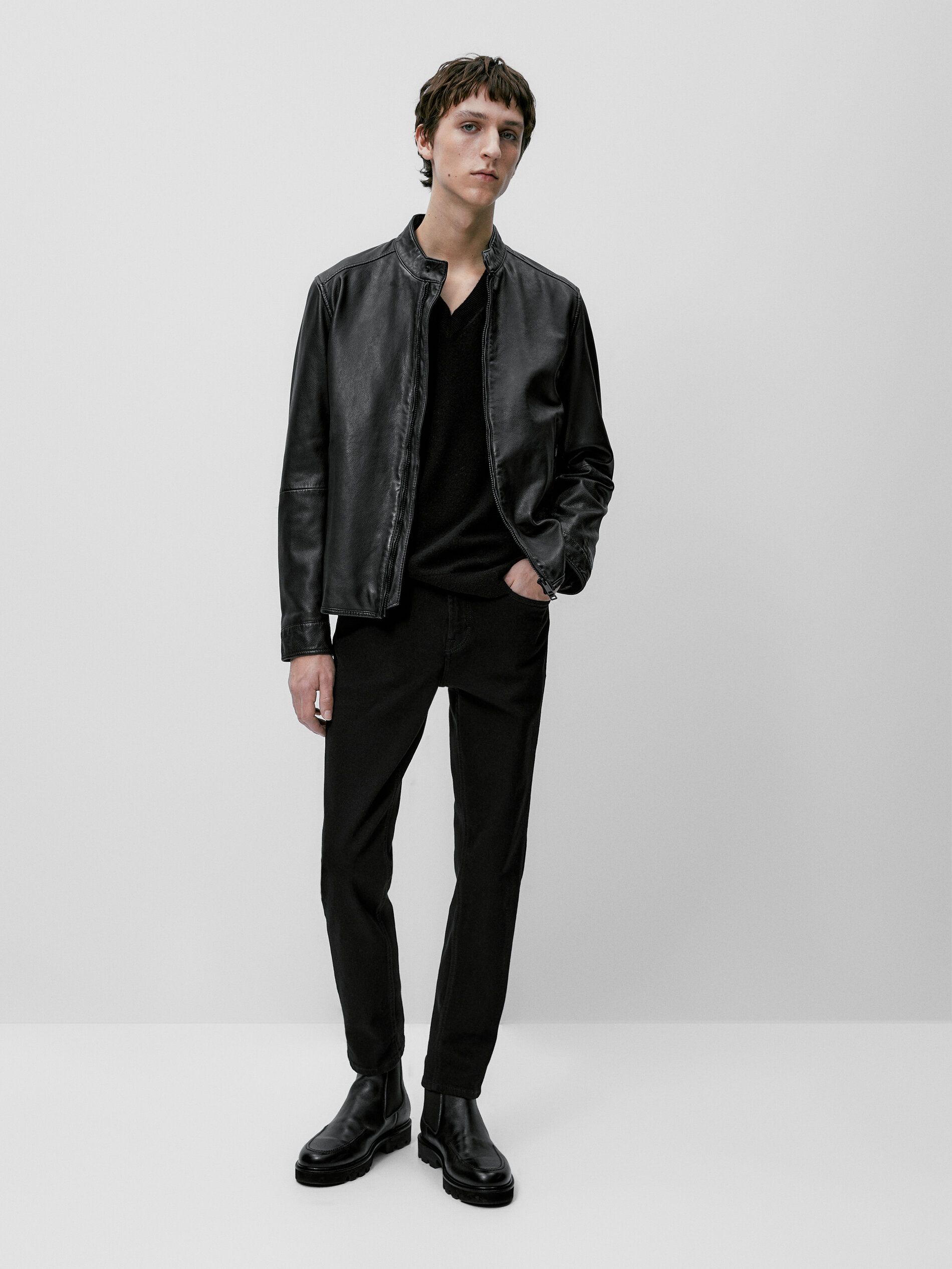 Massimo dutti sale black leather jacket