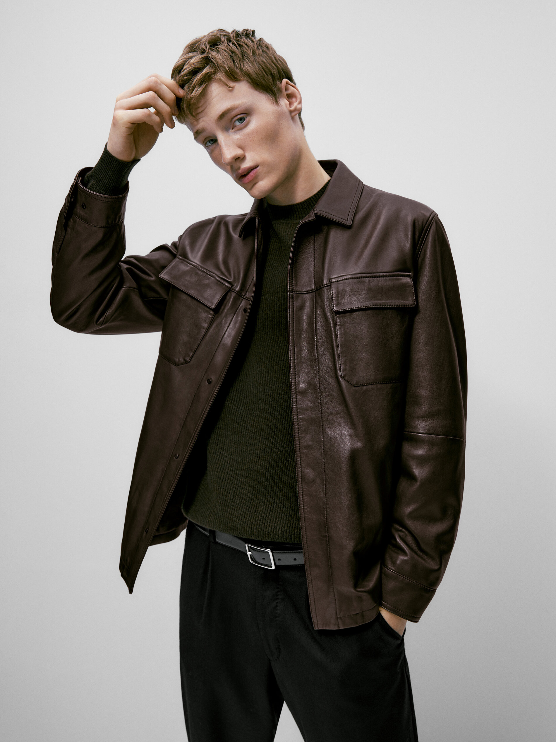 Nappa leather overshirt