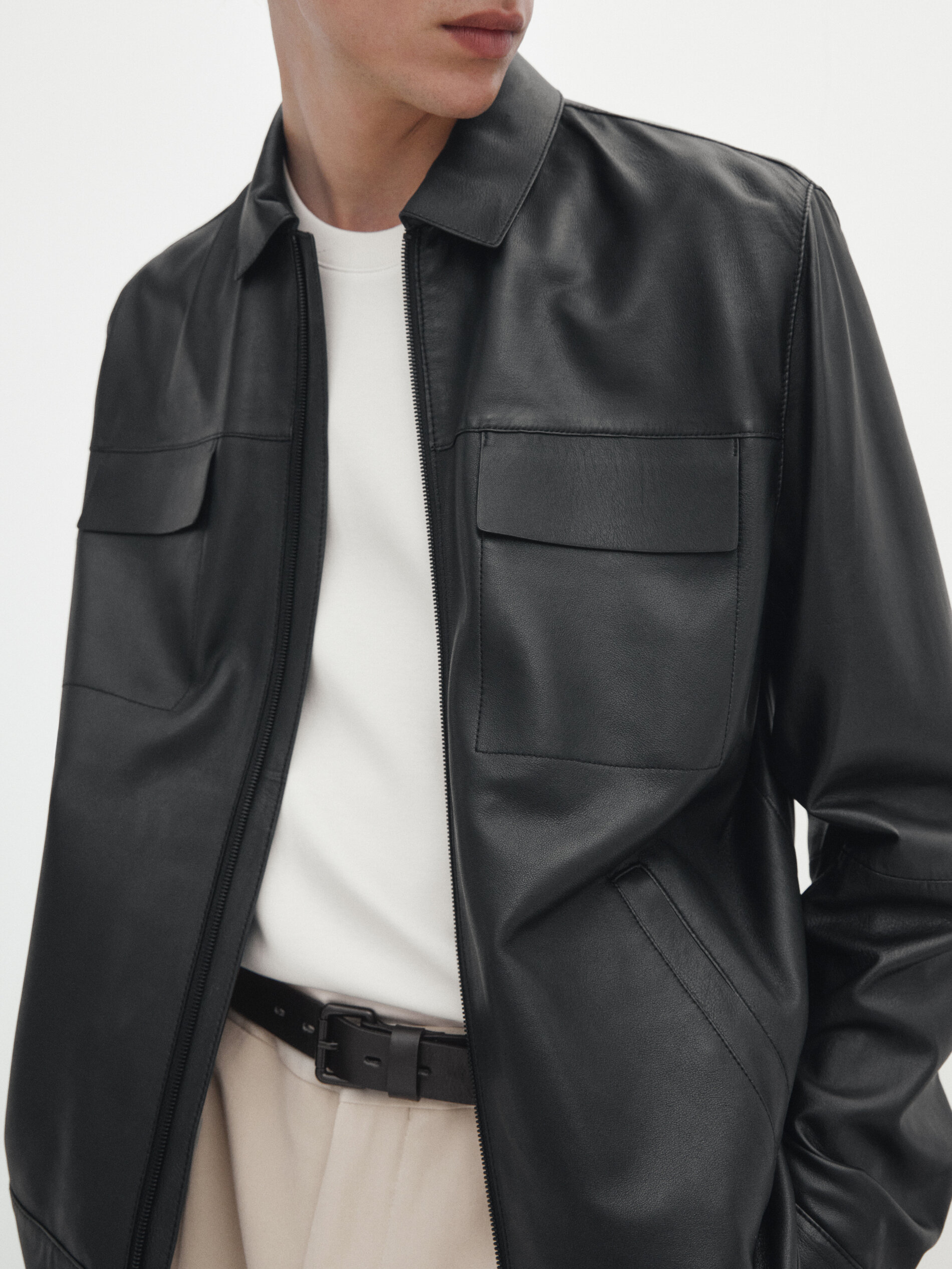 Massimo dutti leather sale jacket mens