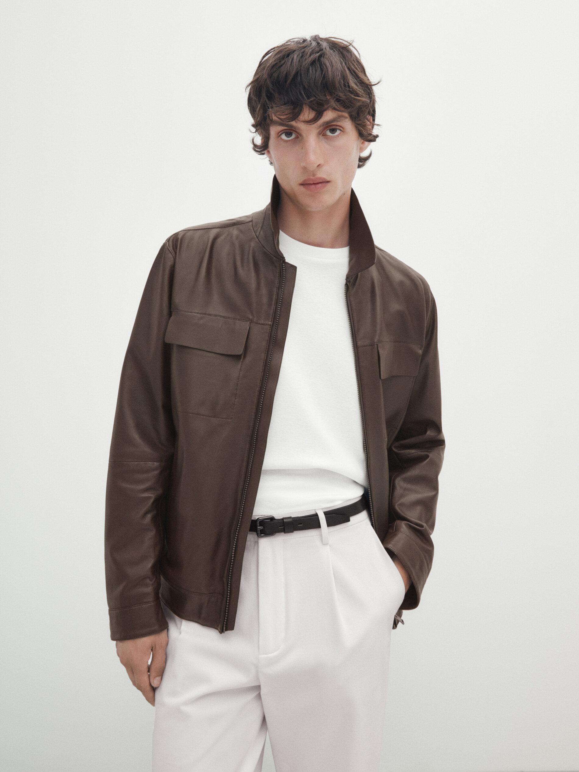 Veste marron avec poches en cuir nappa Marron Jupes Massimo