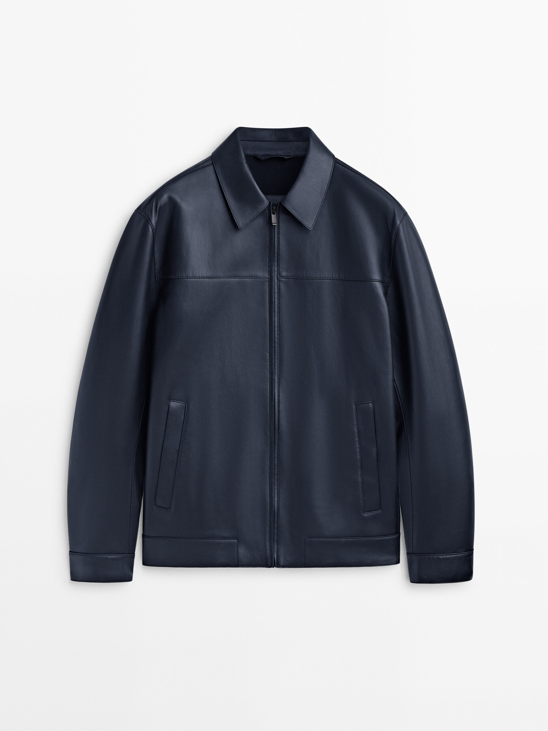 Massimo dutti blue leather jacket store