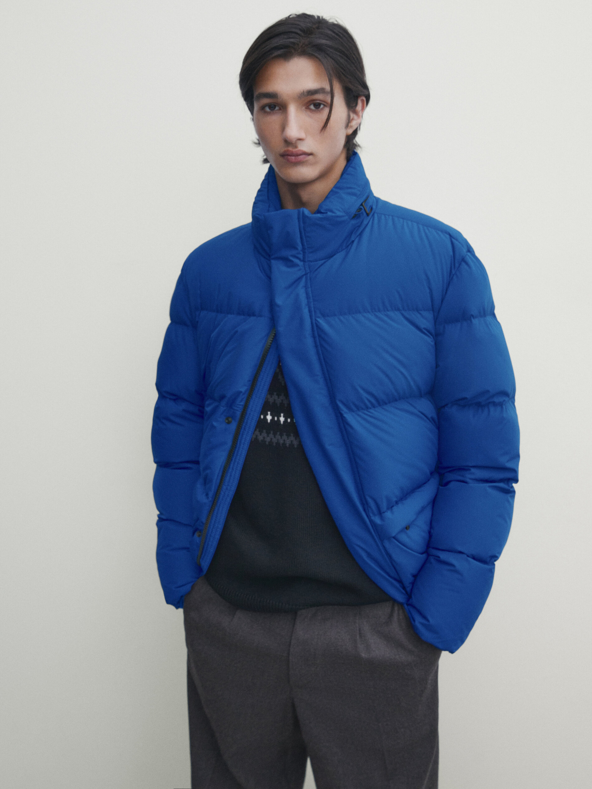 Puffer jacket with hidden hood store