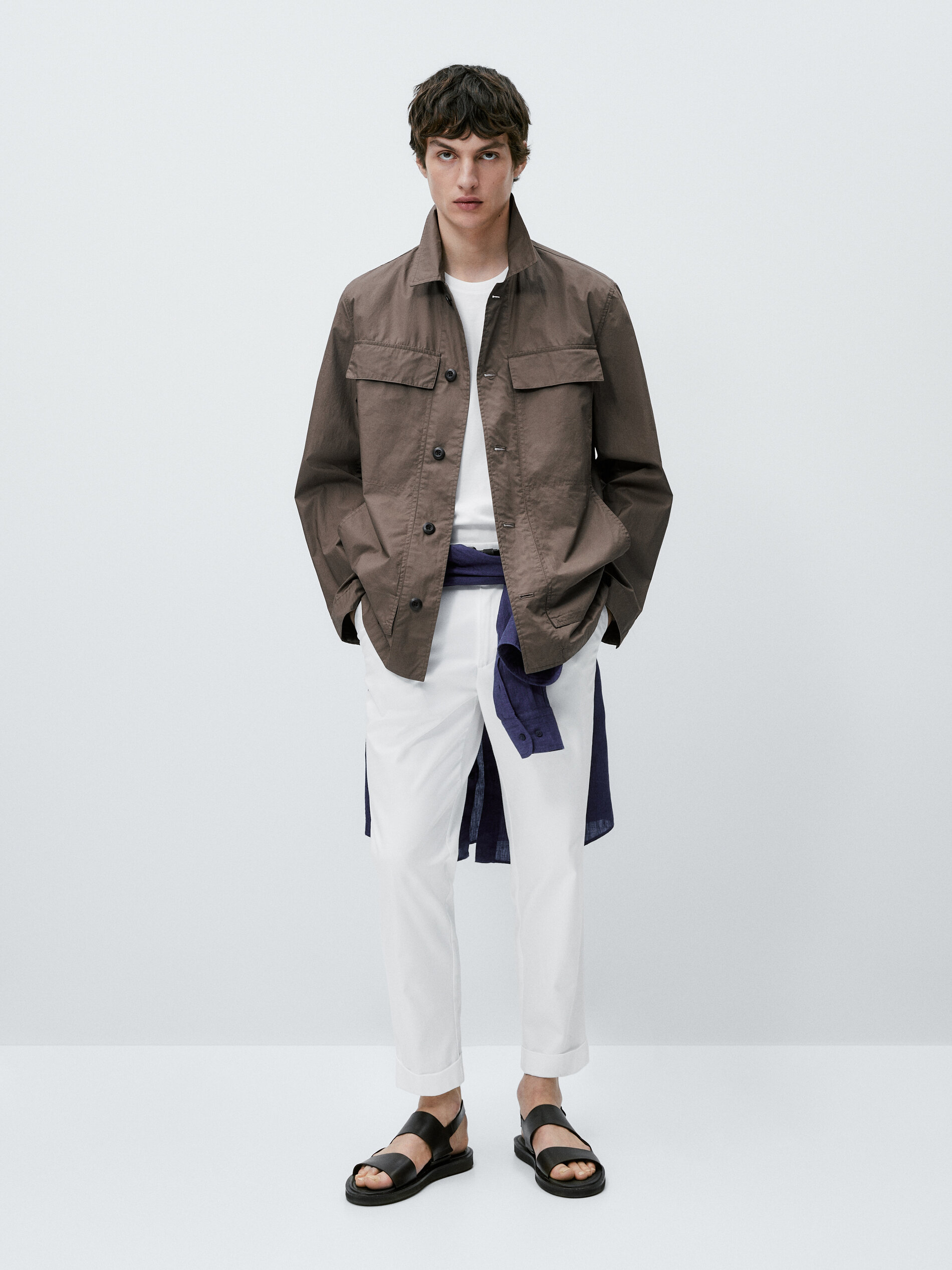 Overshirt in technical fabric with pockets Brown Coats And