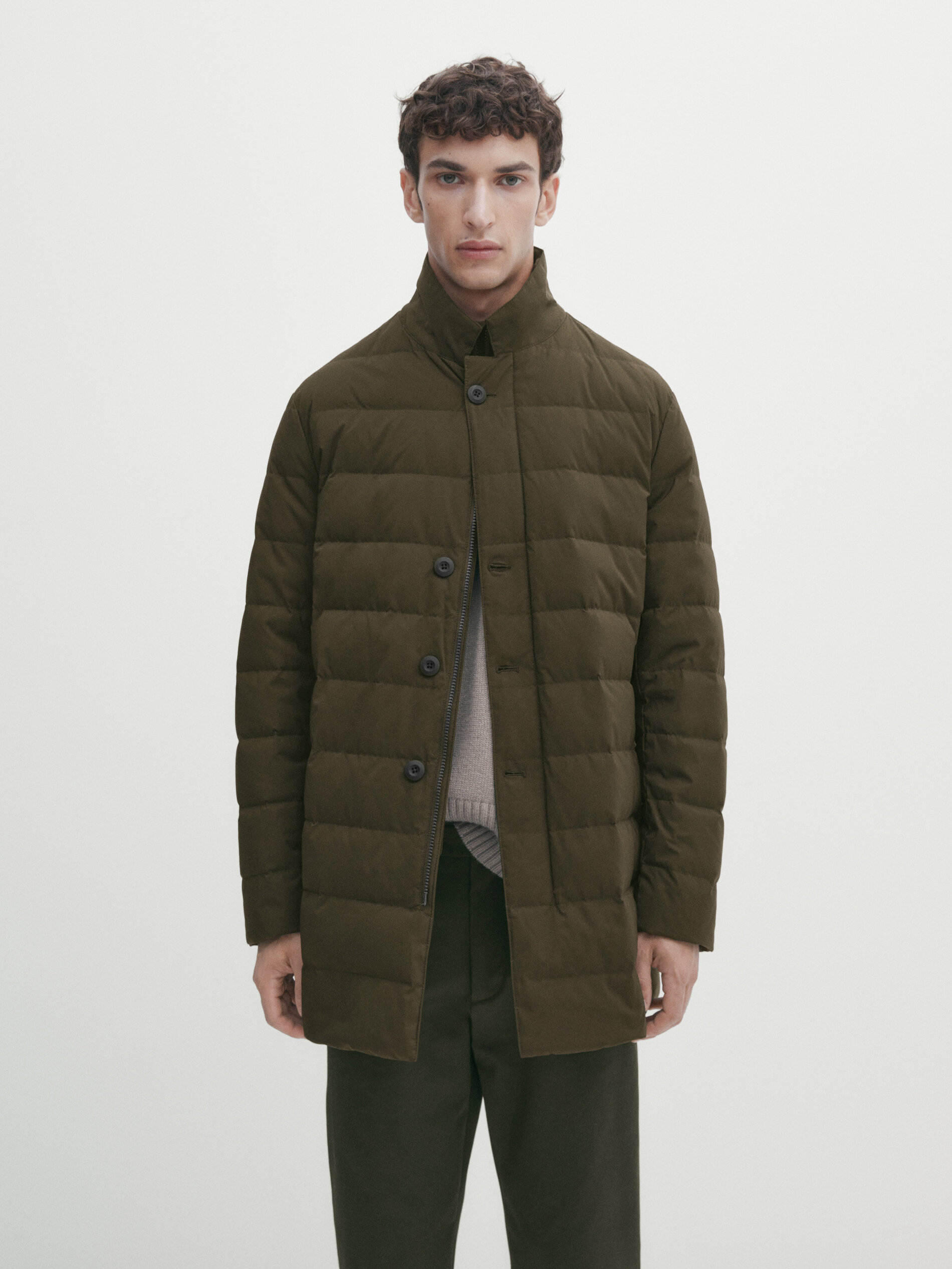 Puffer jacket with removable interior Khaki Navy Blue Coats