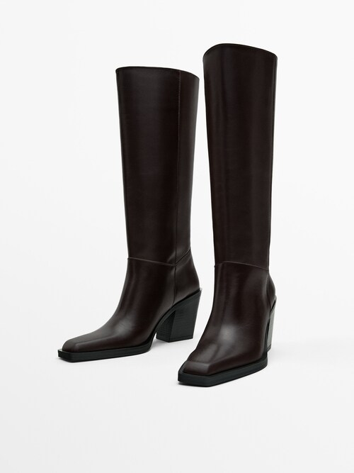 Knee High Boots, Black, Brown & White Boots