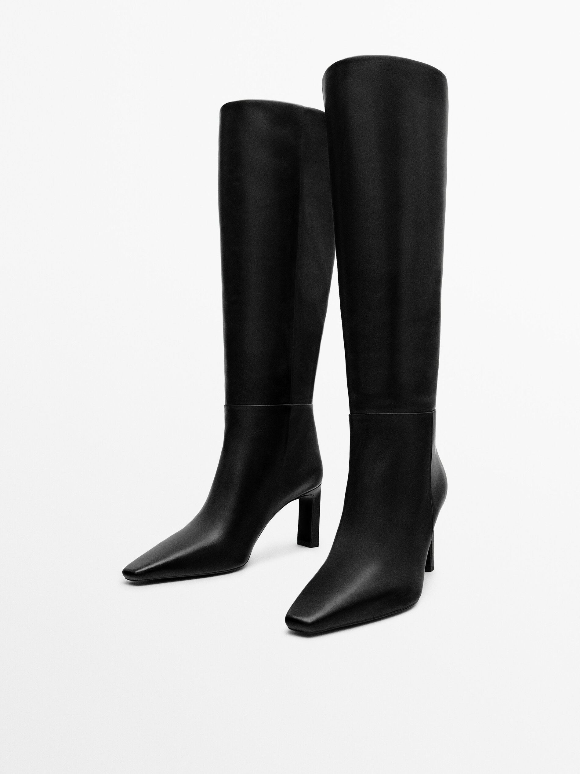 Leather boots with square heel · Black · Boots And Ankle Boots