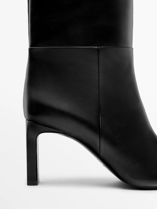 Leather Boots With Square Heel - Black - 7½ - Massimo Dutti - Women