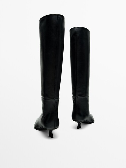 Heeled Leather Boots - Limited Edition - Black - 6½ - Massimo Dutti - Women