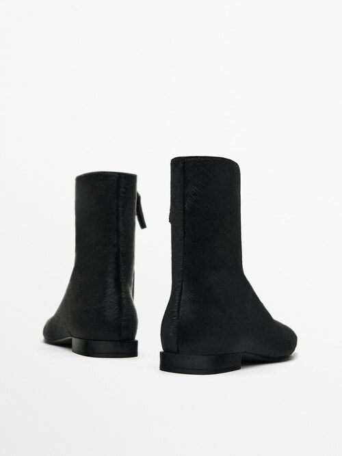 Square-toe sheepskin flat ankle boots · Black · Boots And Ankle Boots