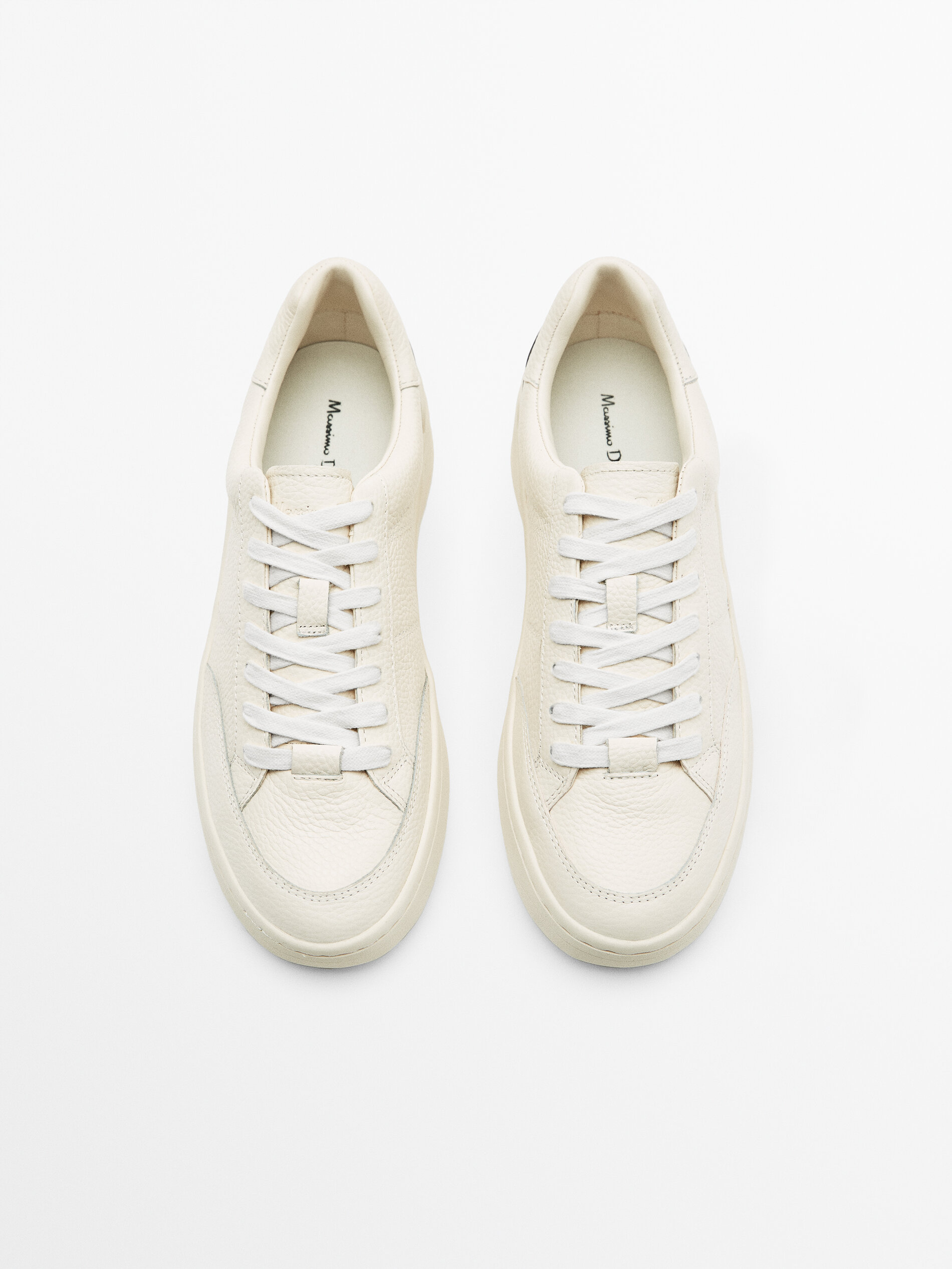 Tumbled leather trainers Cream Shoes Massimo Dutti