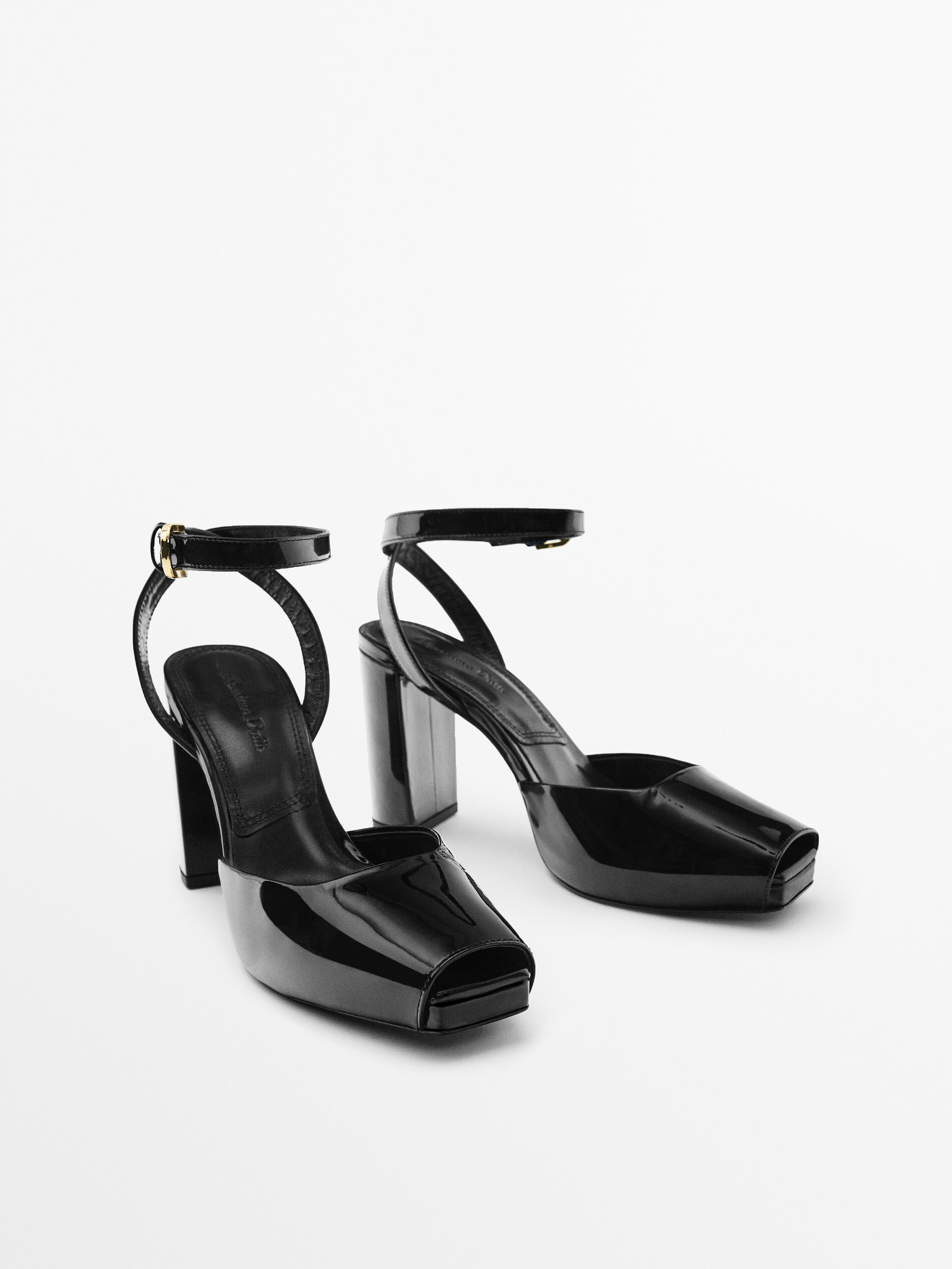 Leather high heel mules Black Heel Shoes Massimo Dutti