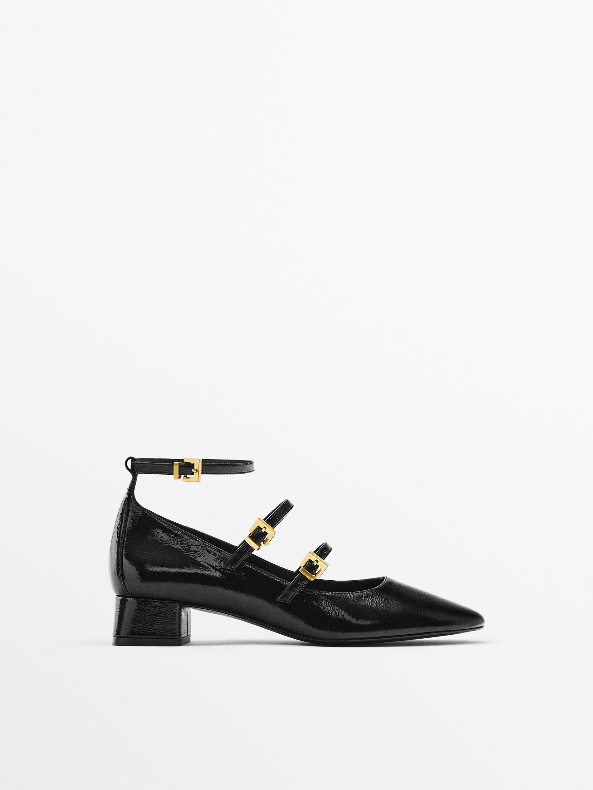 Crackled leather high heel ballerinas Black Heel Shoes