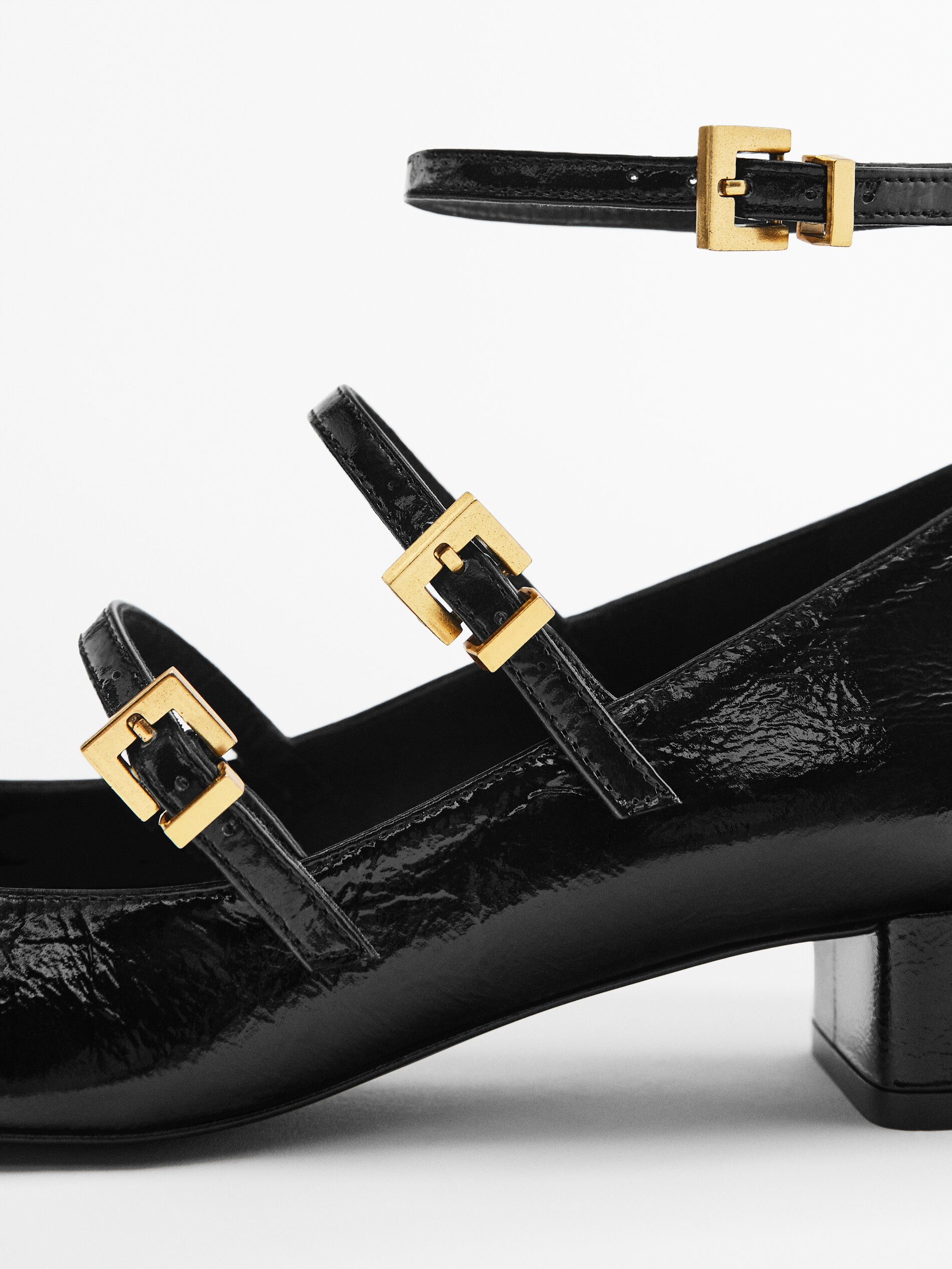 Crackled leather high heel ballerinas Black Heel Shoes