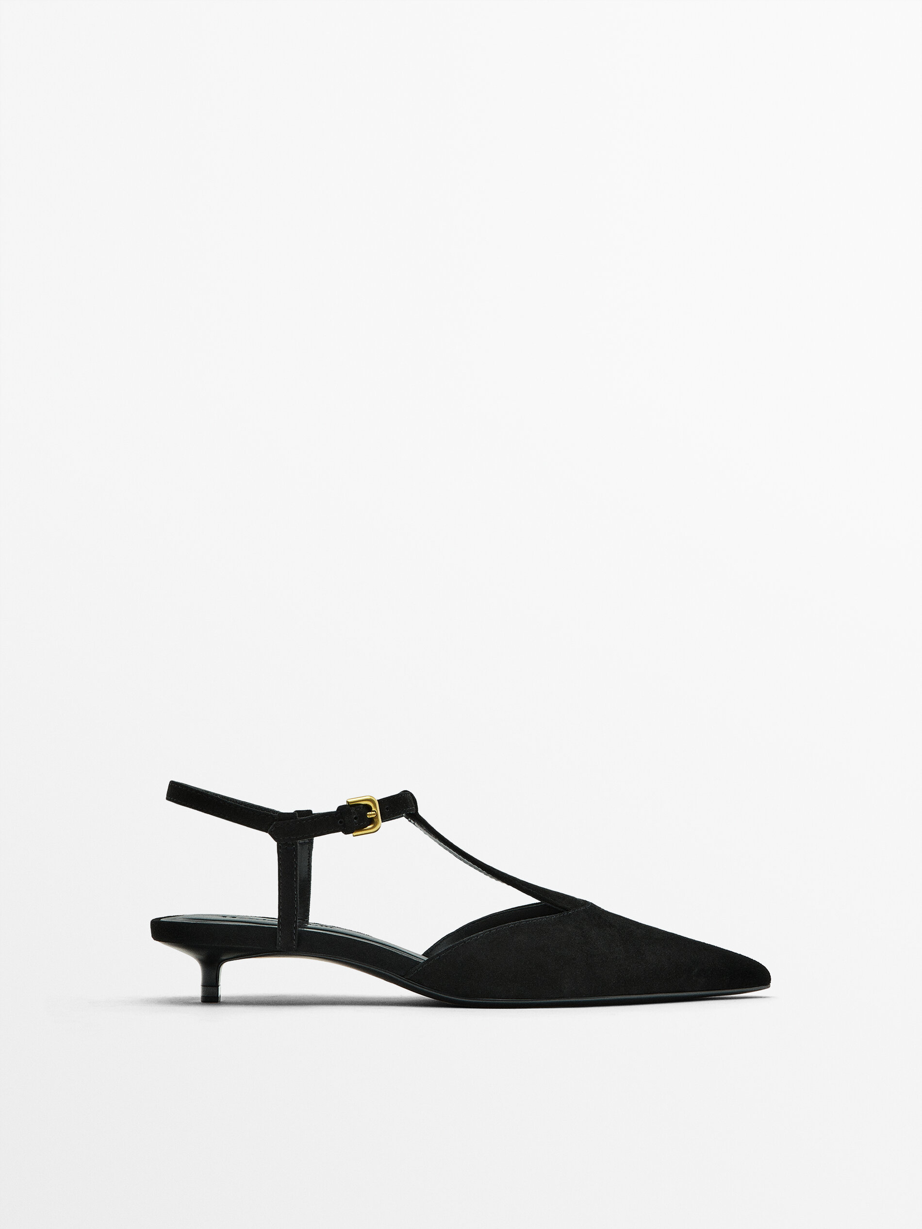 Mules talon en daim Noir Chaussures Talon Massimo Dutti