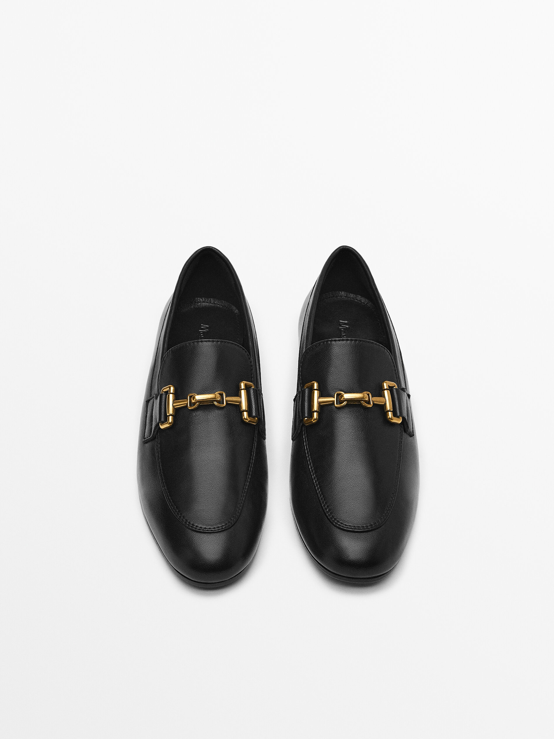Leather loafers with metal buckle
